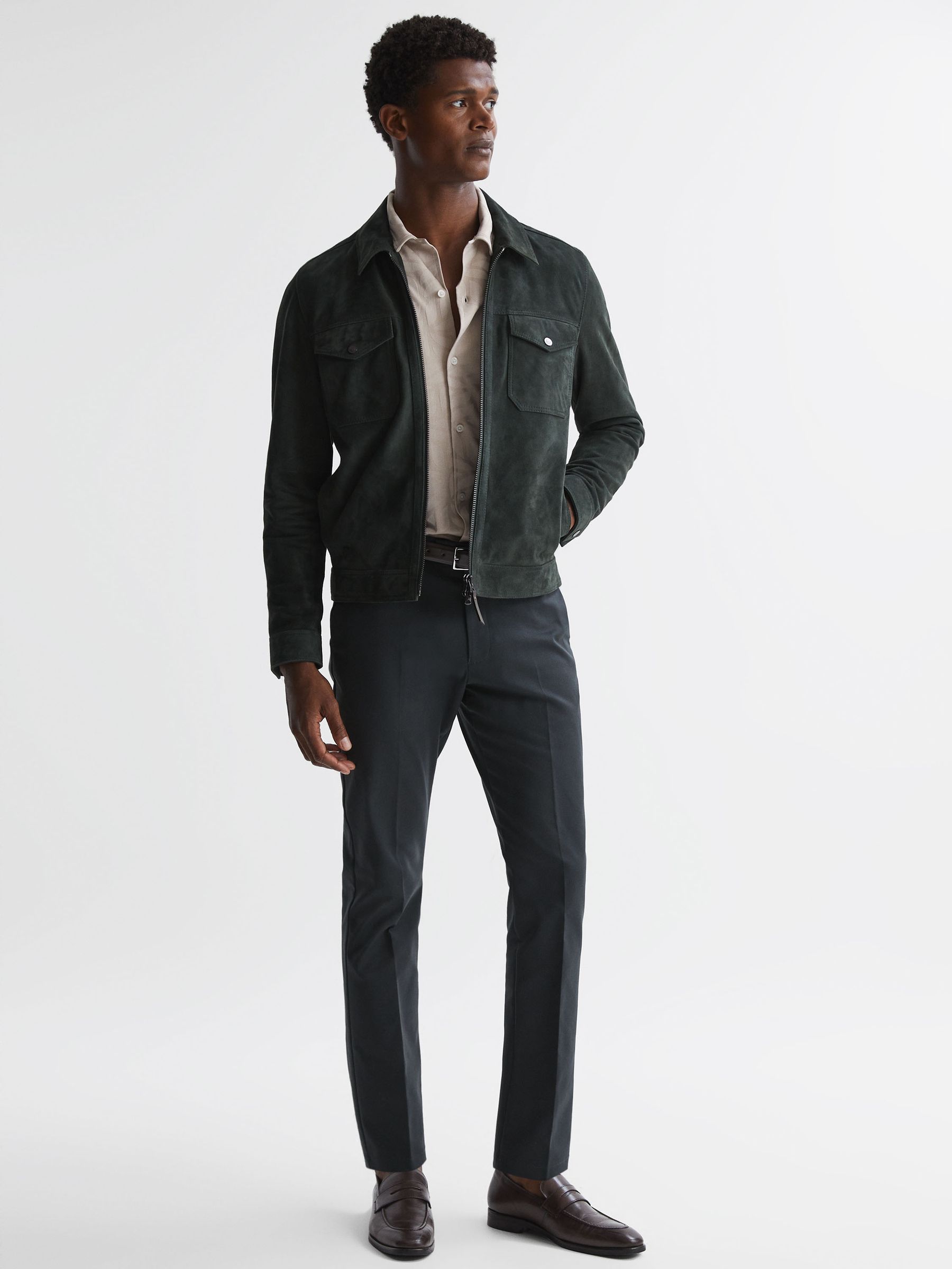 Slim Fit Cotton Blend Chinos in Steel Blue - Image 3 of 5