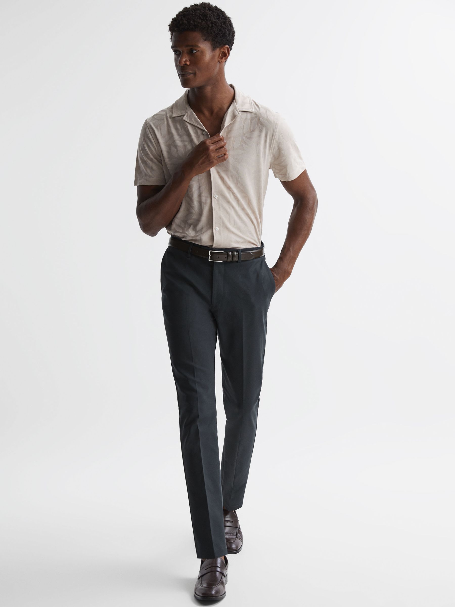 Slim Fit Cotton Blend Chinos in Steel Blue - Image 4 of 5