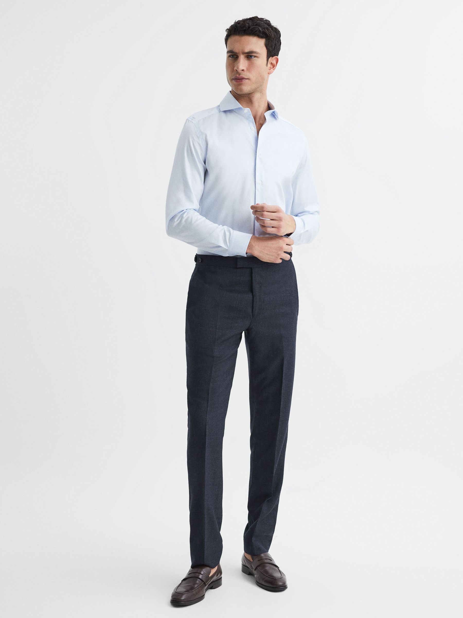 Textured Slim Fit Trousers in Navy - Image 3 of 6