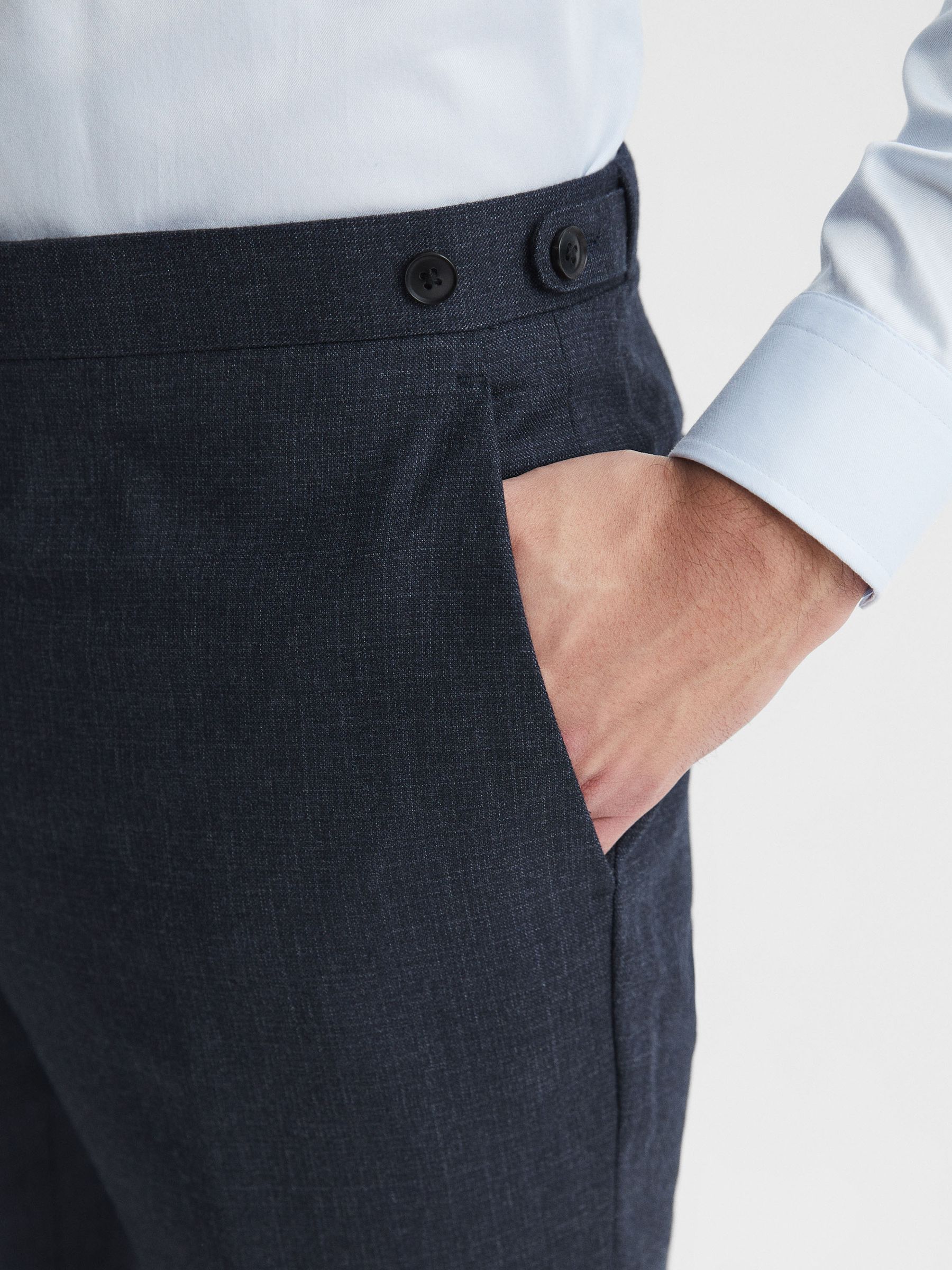 Textured Slim Fit Trousers in Navy - Image 4 of 6