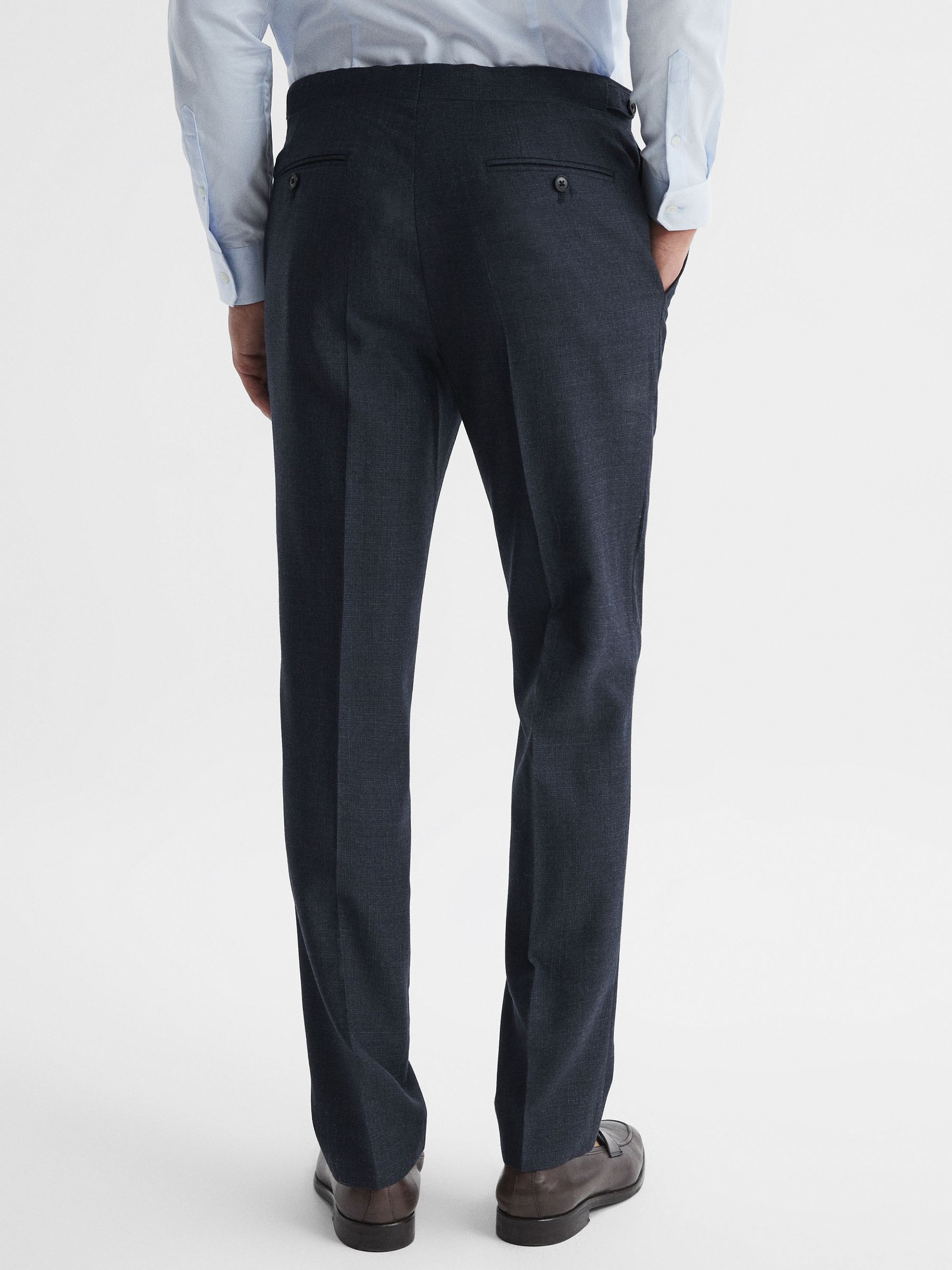 Textured Slim Fit Trousers in Navy - Image 5 of 6