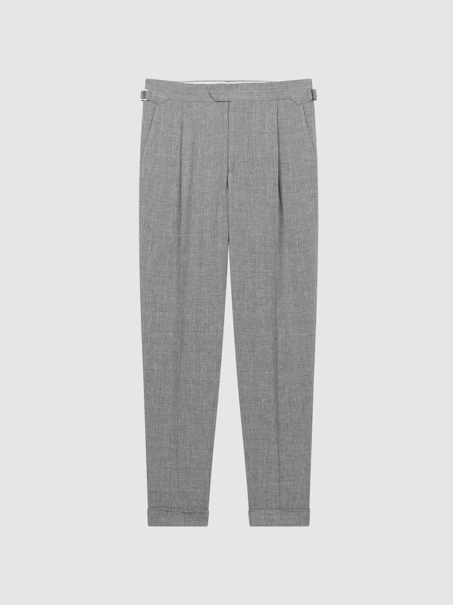 Prince Of Wales Slub Check Trousers in Grey - Image 1 of 5