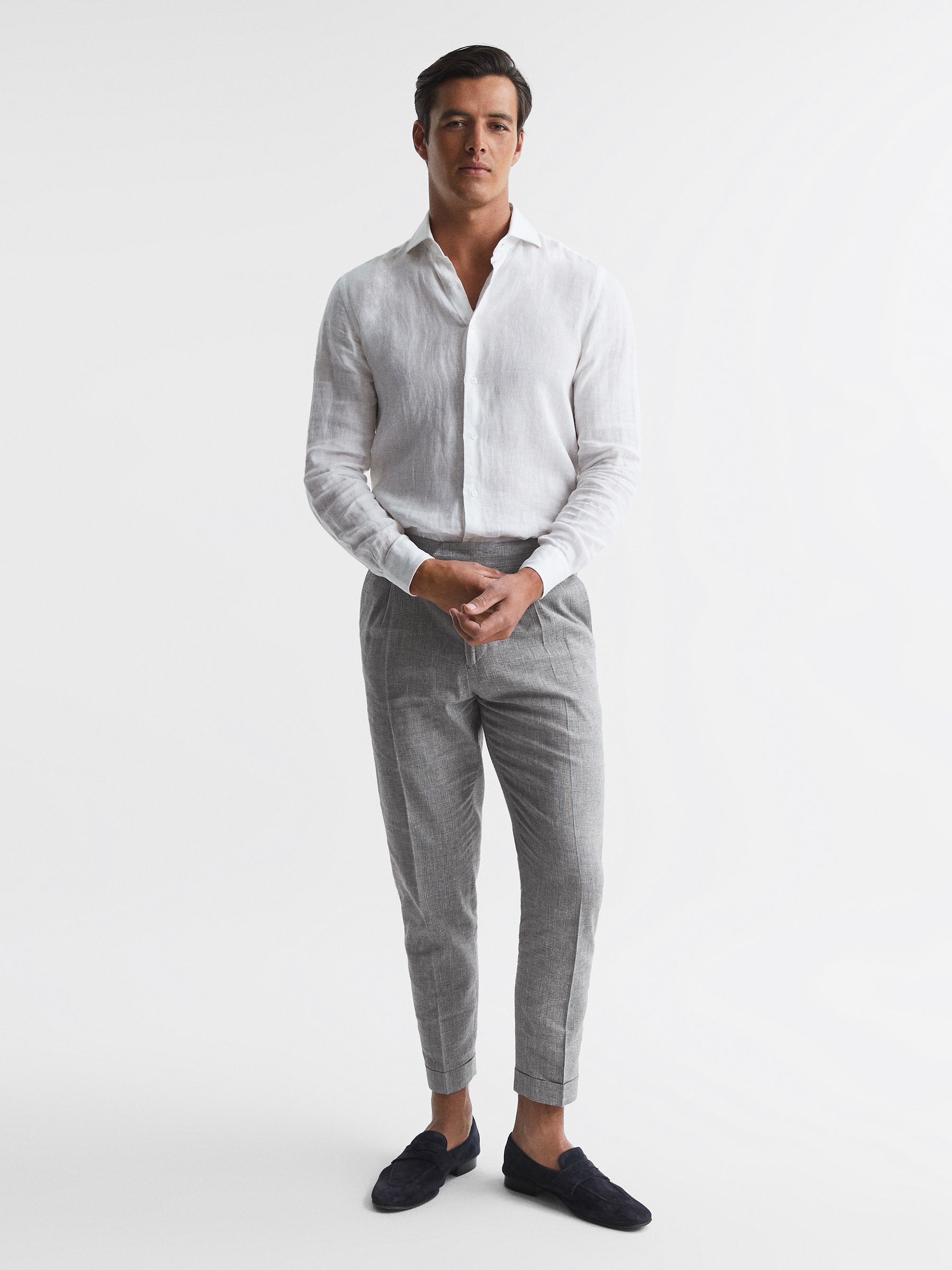 Prince Of Wales Slub Check Trousers in Grey - Image 2 of 5
