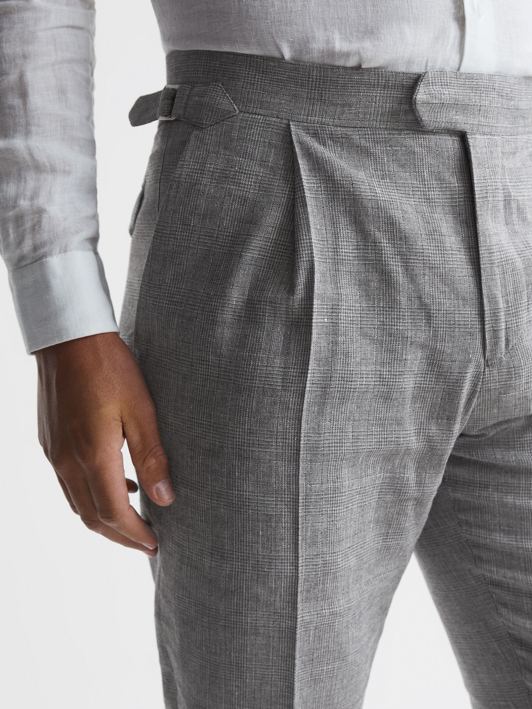 Prince Of Wales Slub Check Trousers in Grey - Image 3 of 5