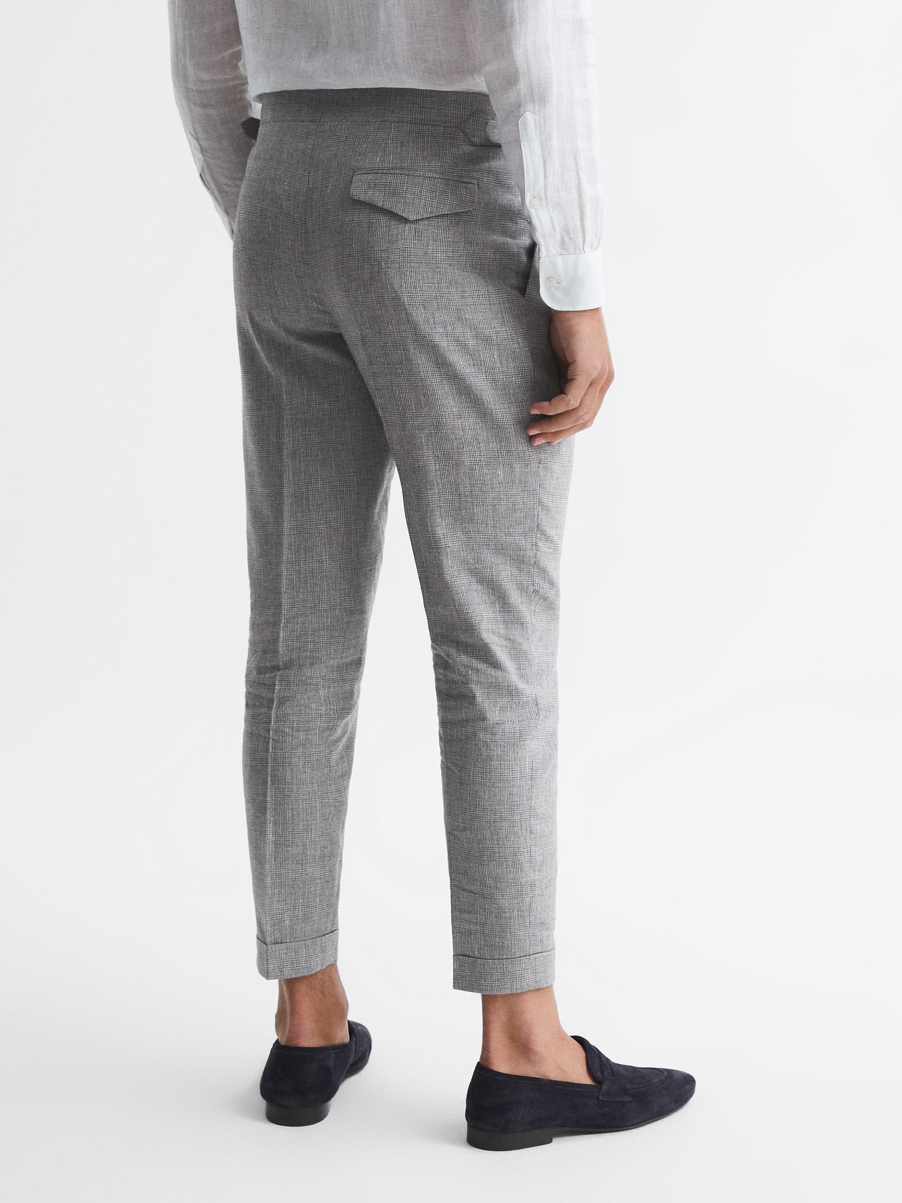 Prince Of Wales Slub Check Trousers in Grey - Image 4 of 5