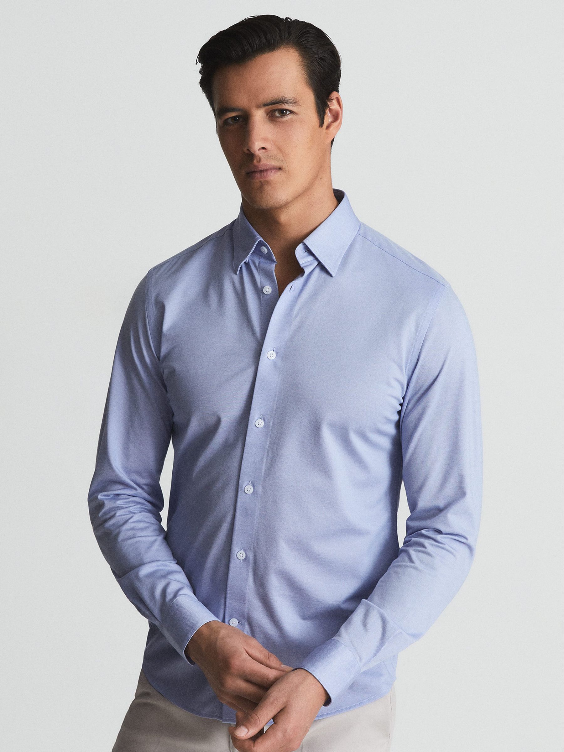 Jersey Long Sleeve Formal Shirt in Soft Blue - Image 1 of 1 Jersey Long Sleeve Formal Shirt in Soft Blue - Image 1 of 1