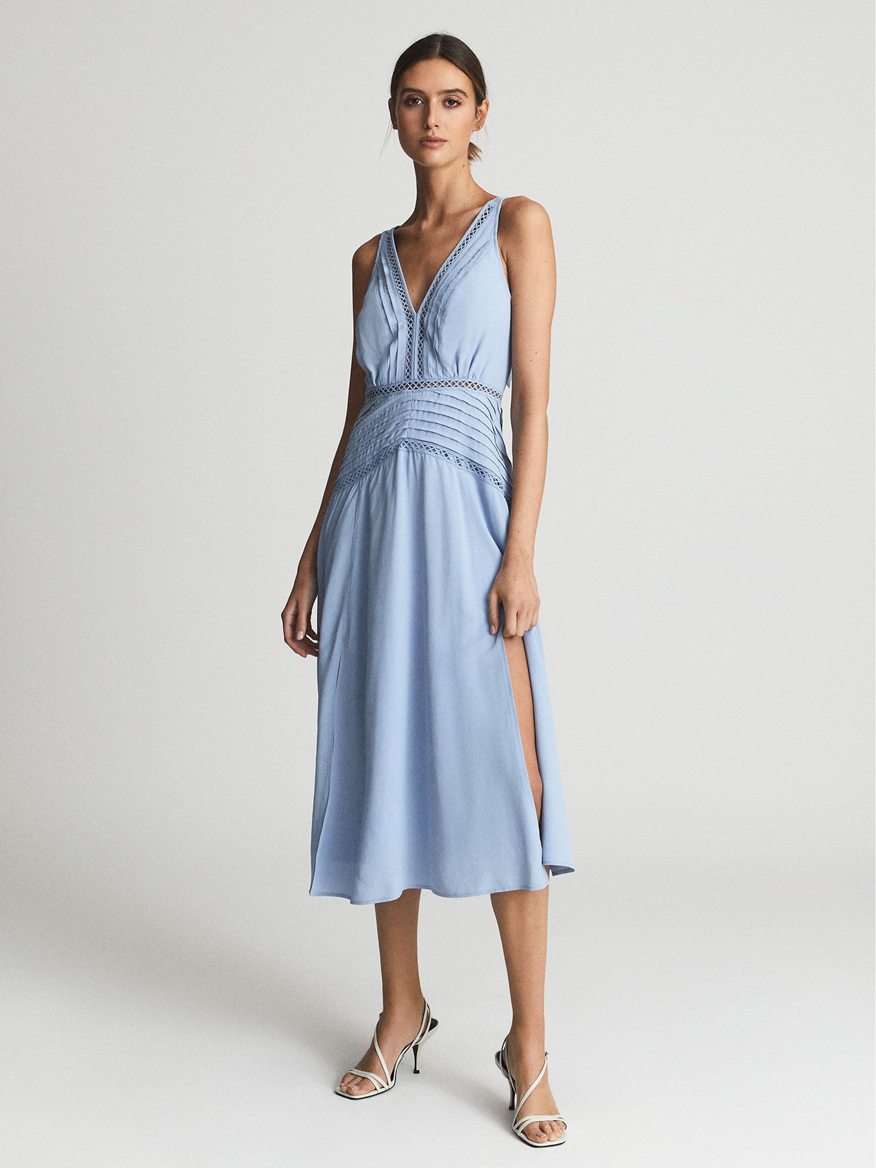 Lace Trim Midi Dress in Blue - Image 1 of 6
