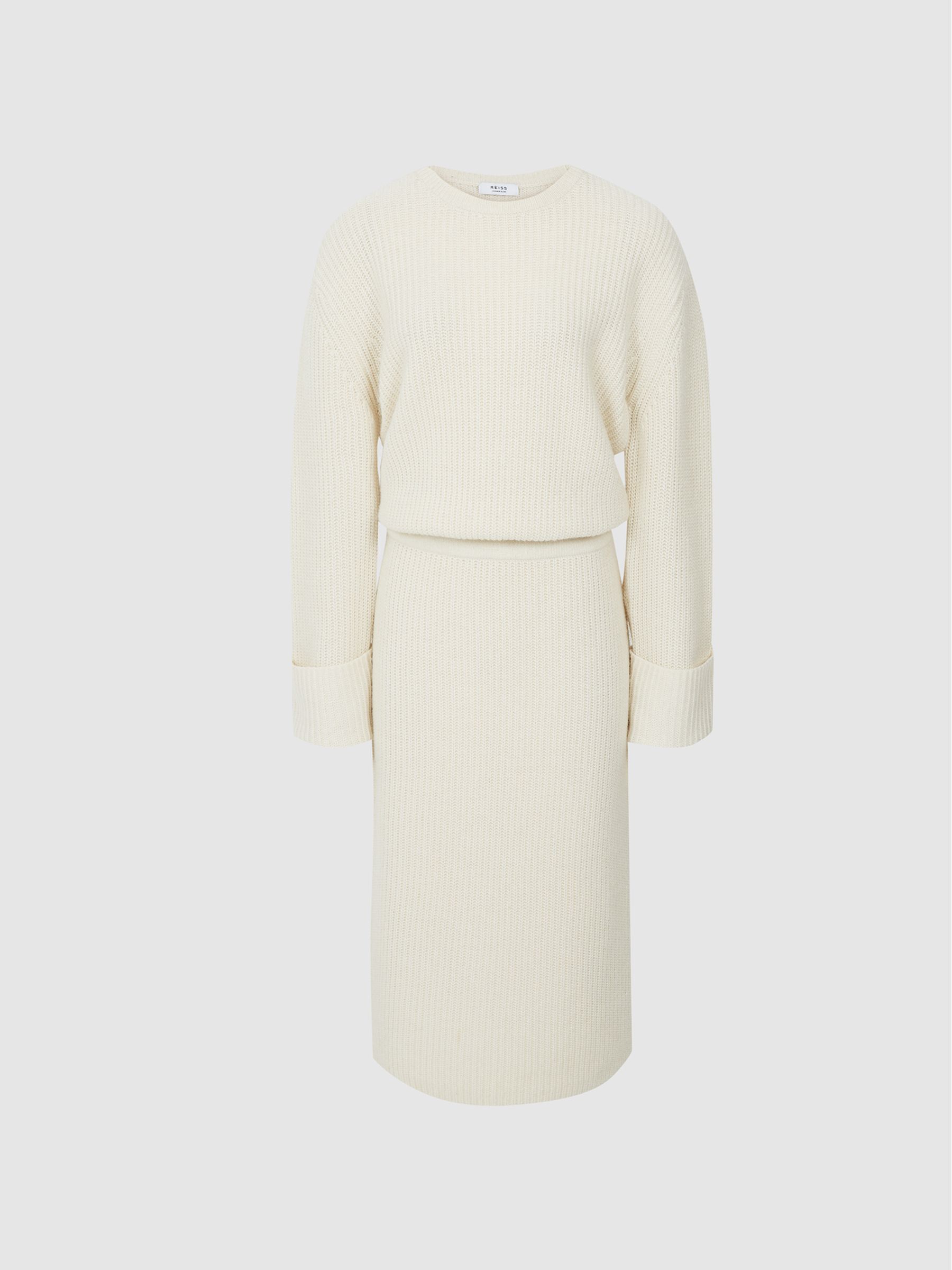 Knitted Wool Blend Midi Dress in Neutral - Image 2 of 5