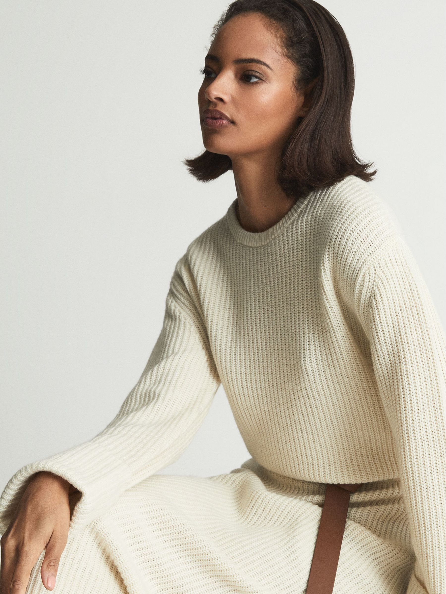 Knitted Wool Blend Midi Dress in Neutral - Image 3 of 5
