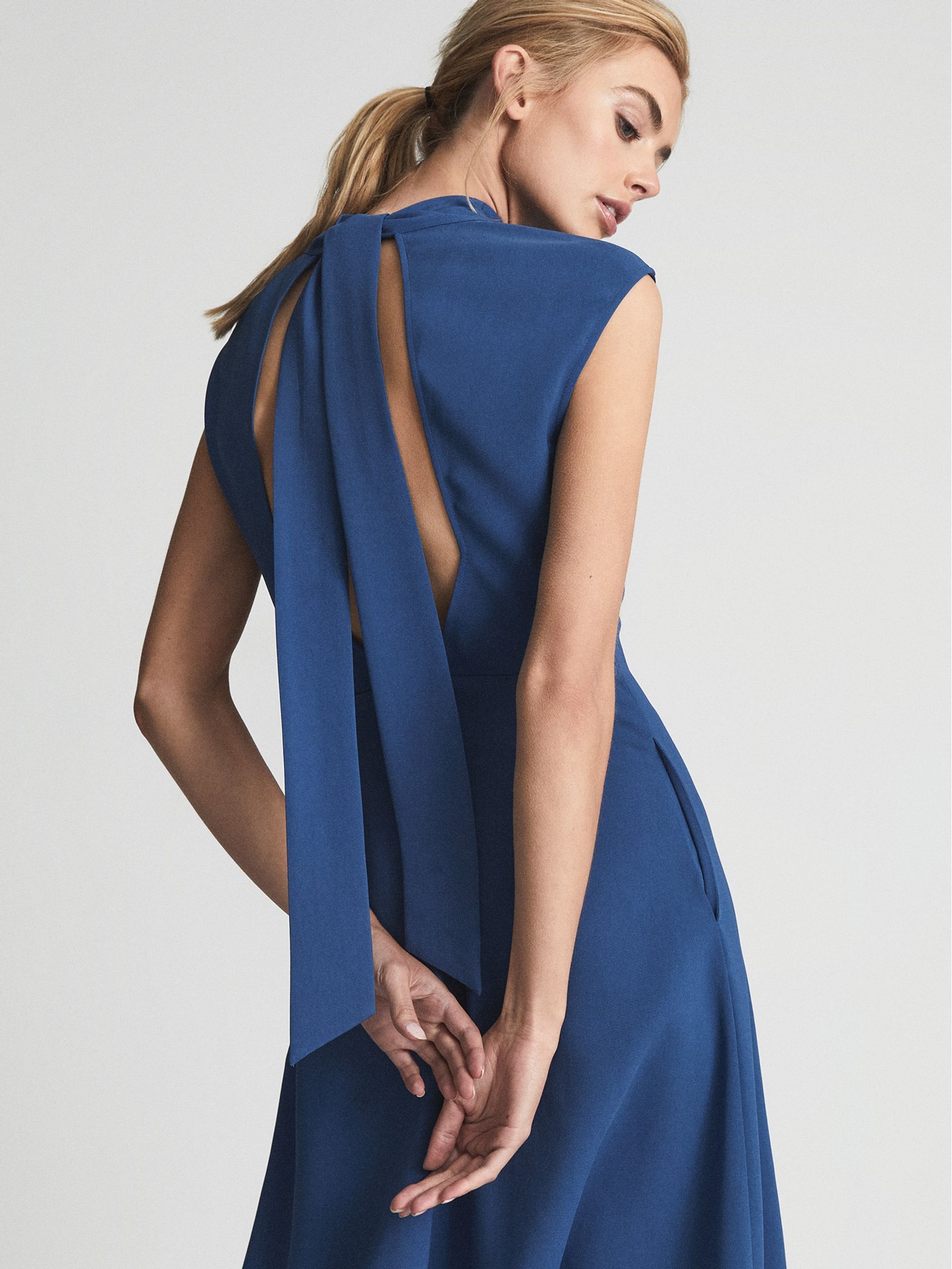 Reiss Open Back Midi Dress in Blue | REISS