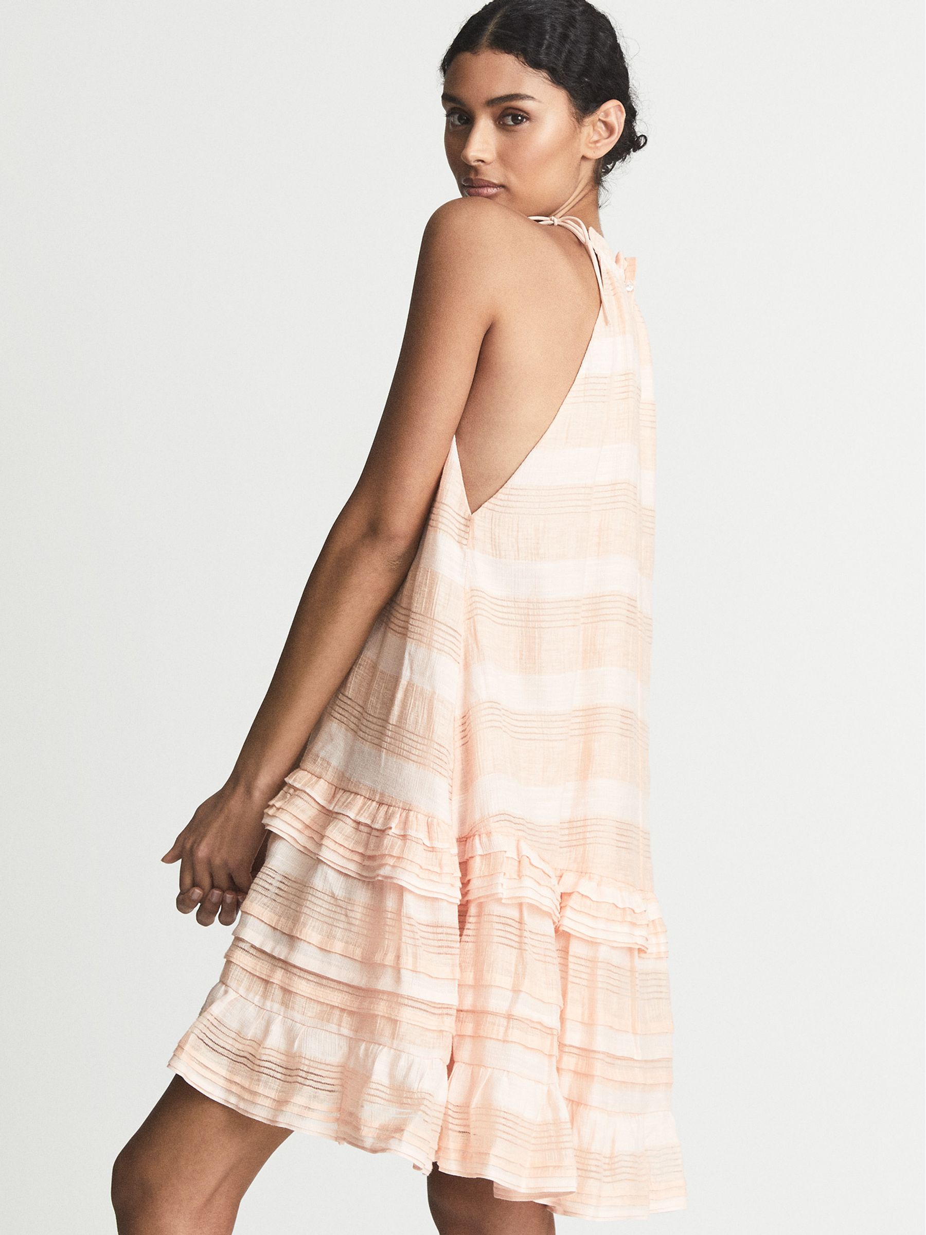 Linen Blend Ruffle Mini Dress in Coral - Image 1 of 6