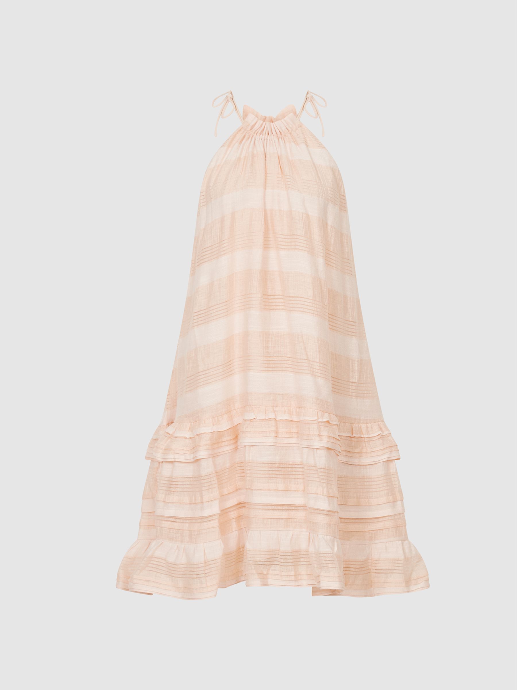 Linen Blend Ruffle Mini Dress in Coral - Image 2 of 6