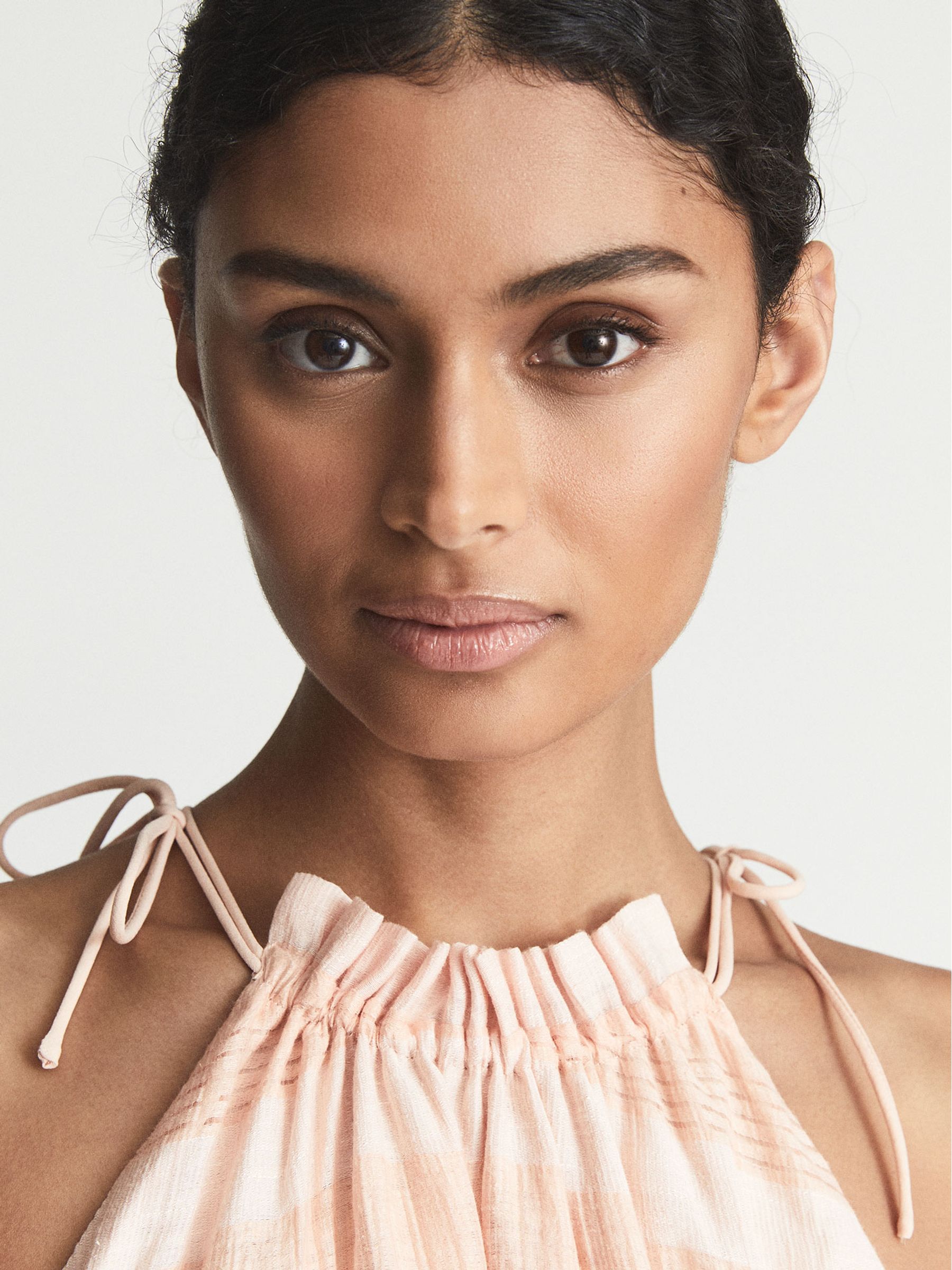 Reiss Linen Blend Ruffle Mini Dress in Coral - REISS