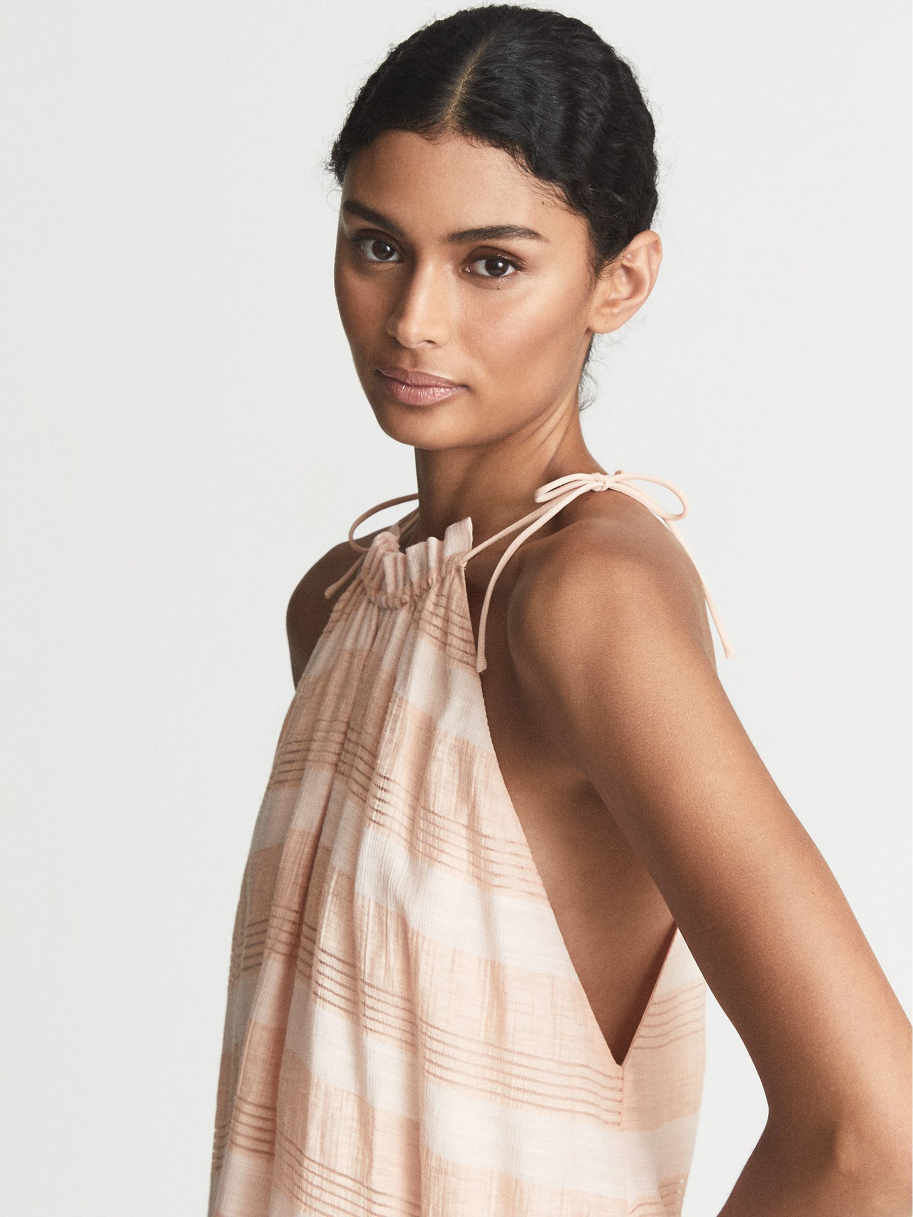 Linen Blend Ruffle Mini Dress in Coral - Image 6 of 6