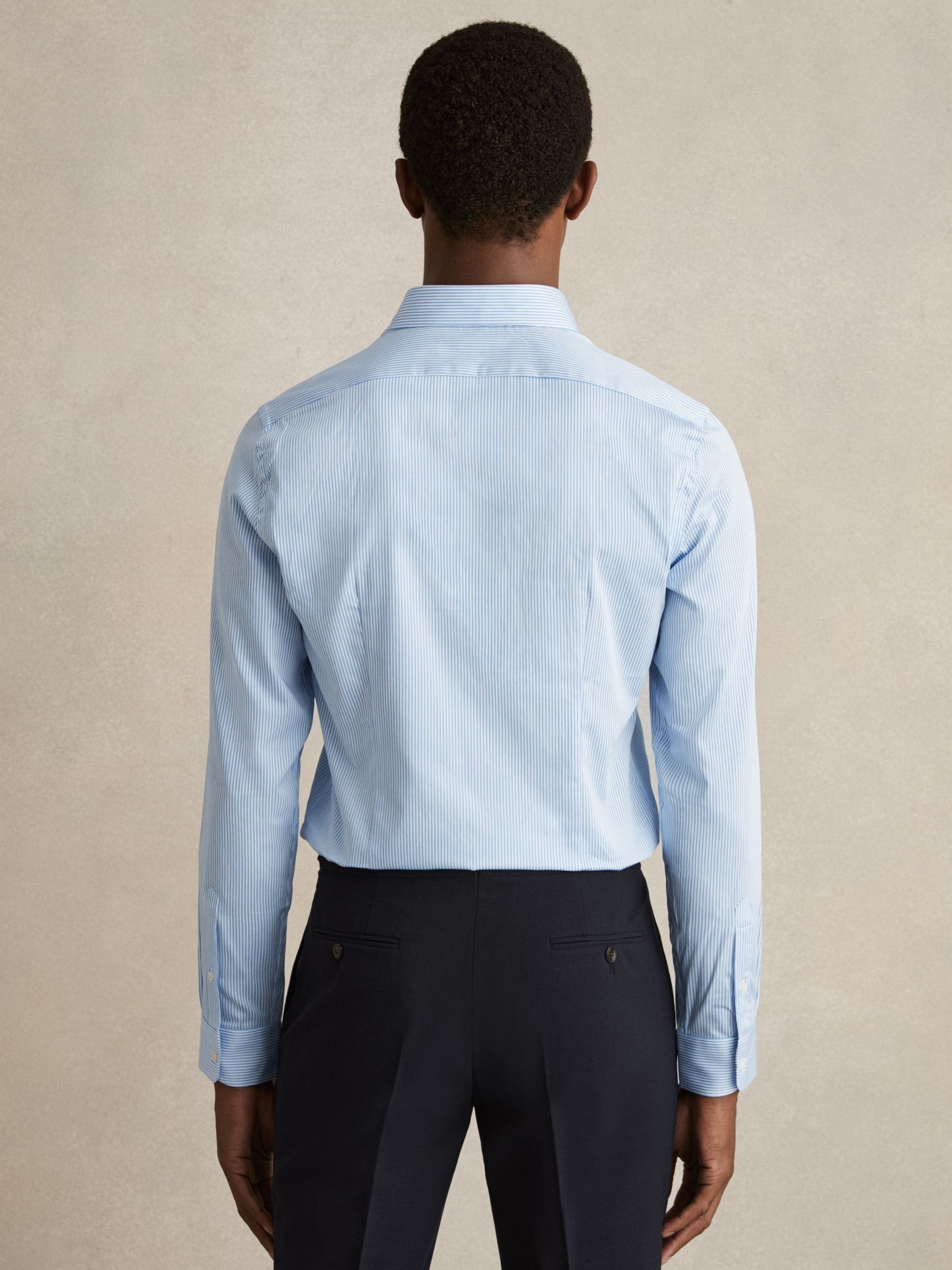 Slim Fit Cotton Sateen Shirt in Blue Stripe - Image 6 of 8