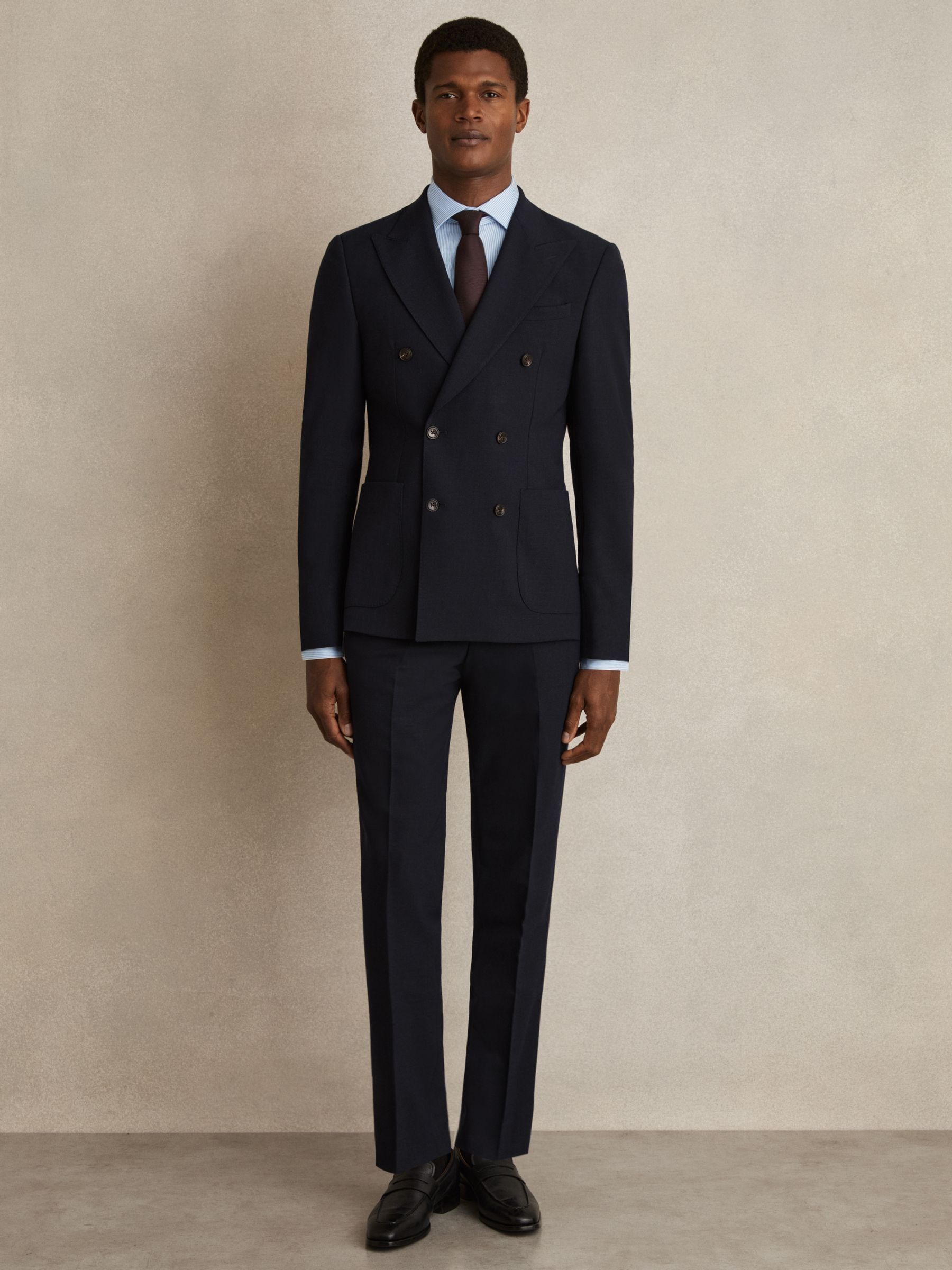 Slim Fit Cotton Sateen Shirt in Blue Stripe - Image 7 of 8