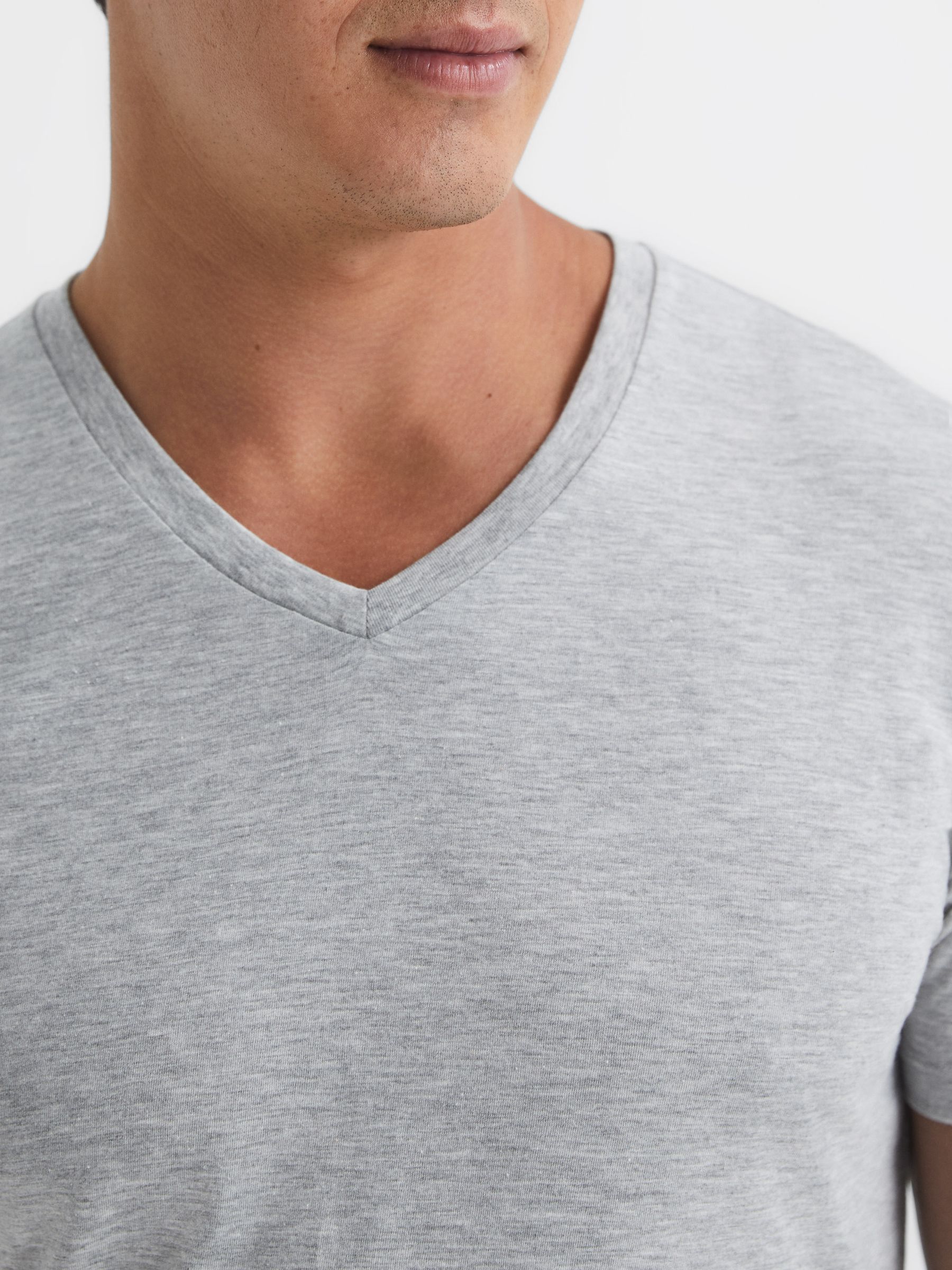 Regular Fit V-Neck T-Shirt in Grey Marl - Image 4 of 6