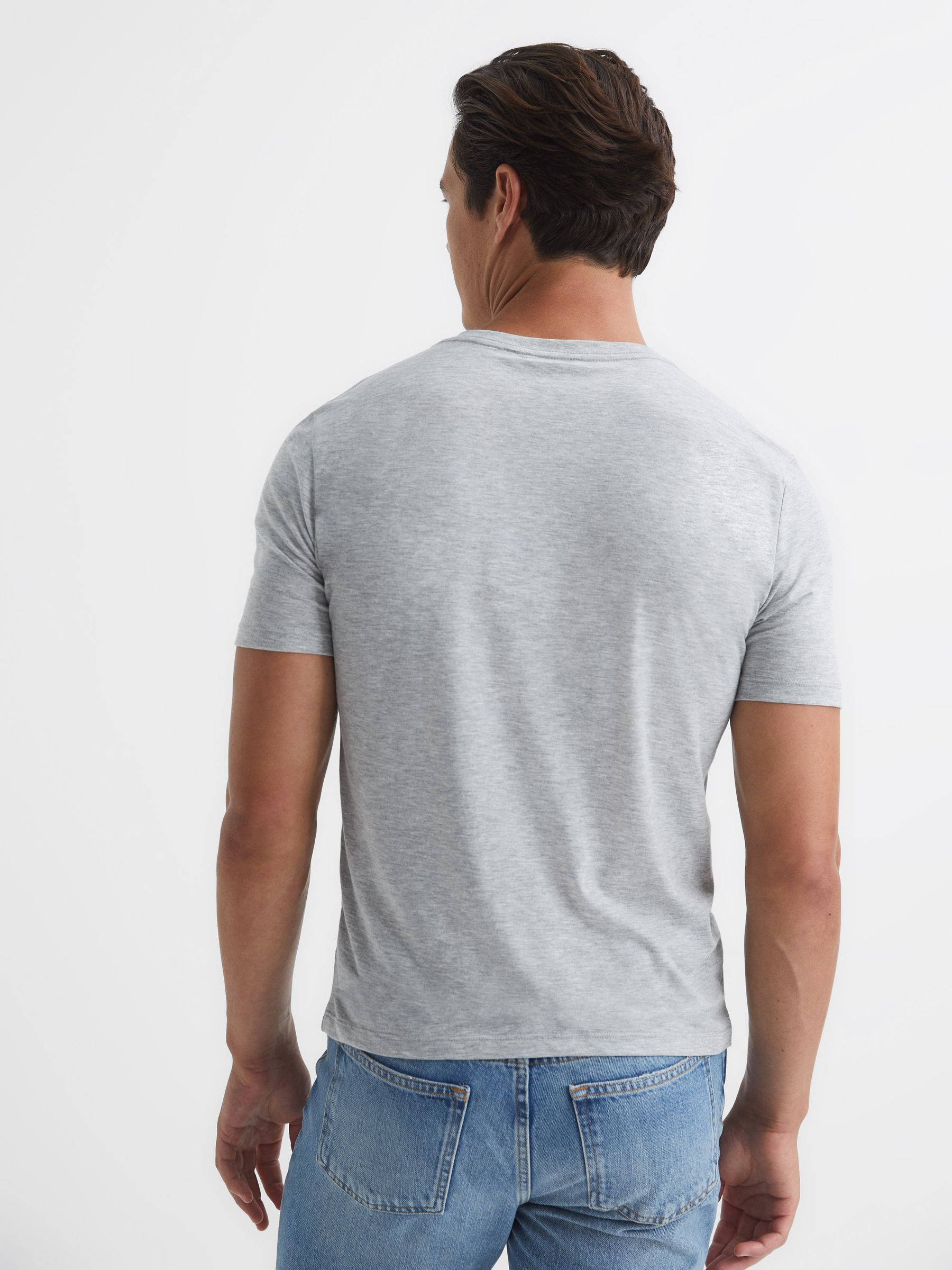Regular Fit V-Neck T-Shirt in Grey Marl - Image 5 of 6