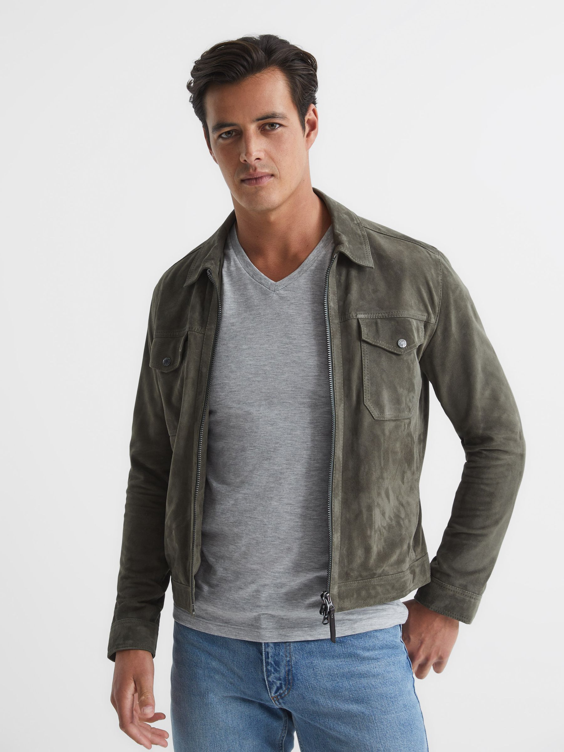Regular Fit V-Neck T-Shirt in Grey Marl - Image 6 of 6