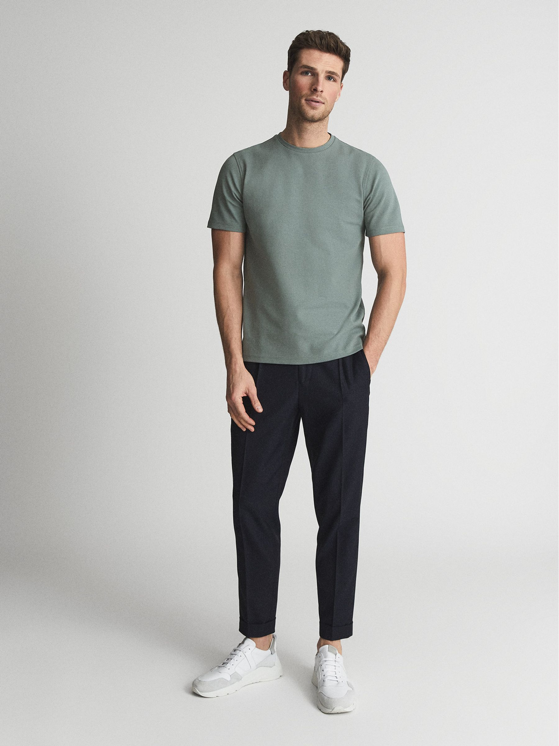 Honeycomb Crew Neck T-shirt in Sage - Image 3 of 5