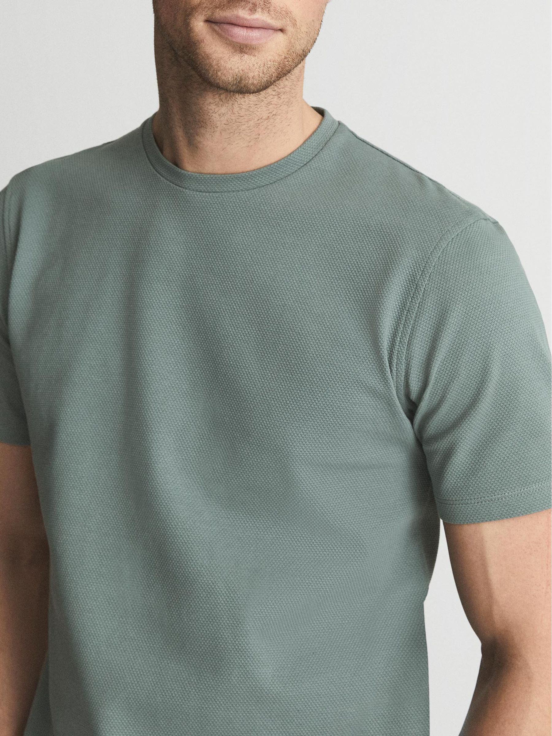 Honeycomb Crew Neck T-shirt in Sage - Image 4 of 5