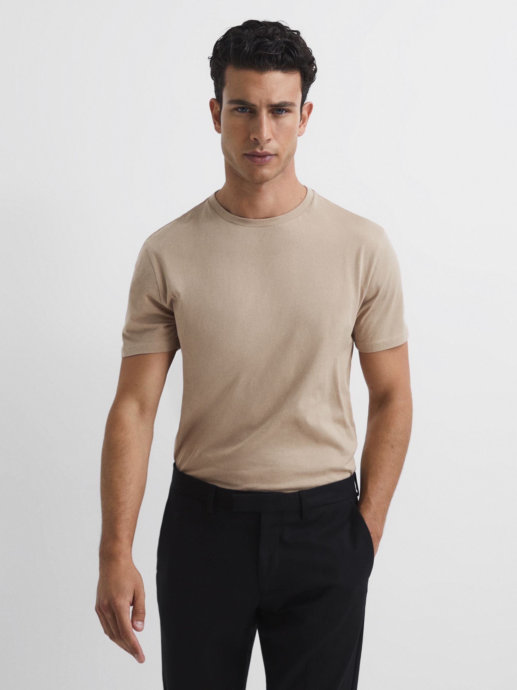 Crew Neck T-shirt in Stone - Image 1 of 6