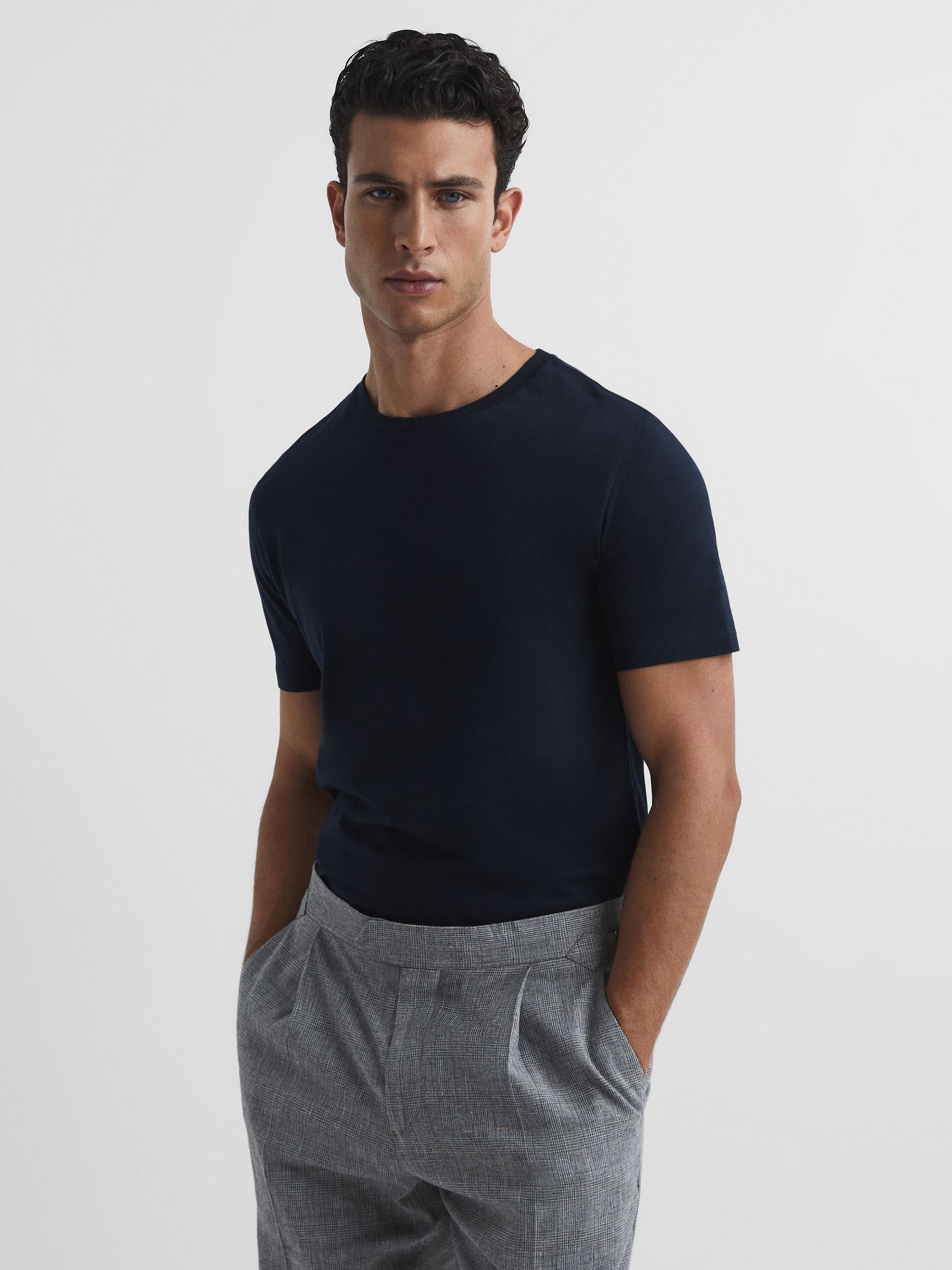 Cotton Crew Neck T-Shirt in Navy - Image 1 of 6