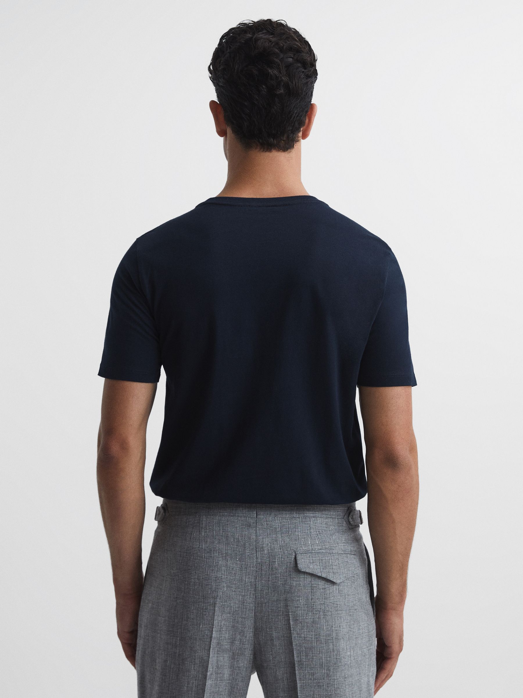 Cotton Crew Neck T-Shirt in Navy - Image 5 of 6