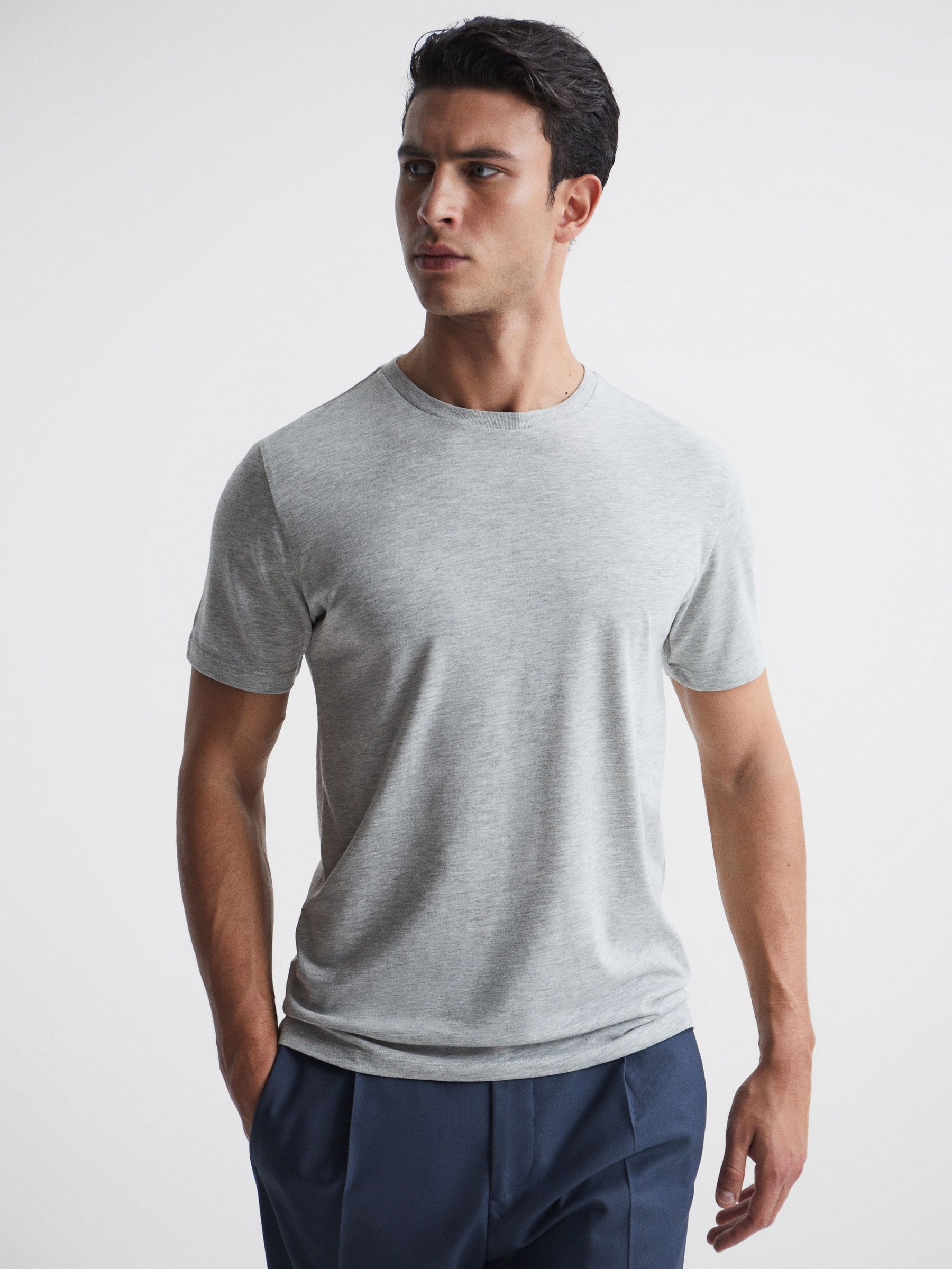 Crew Neck T-shirt in Grey Marl - Image 1 of 7