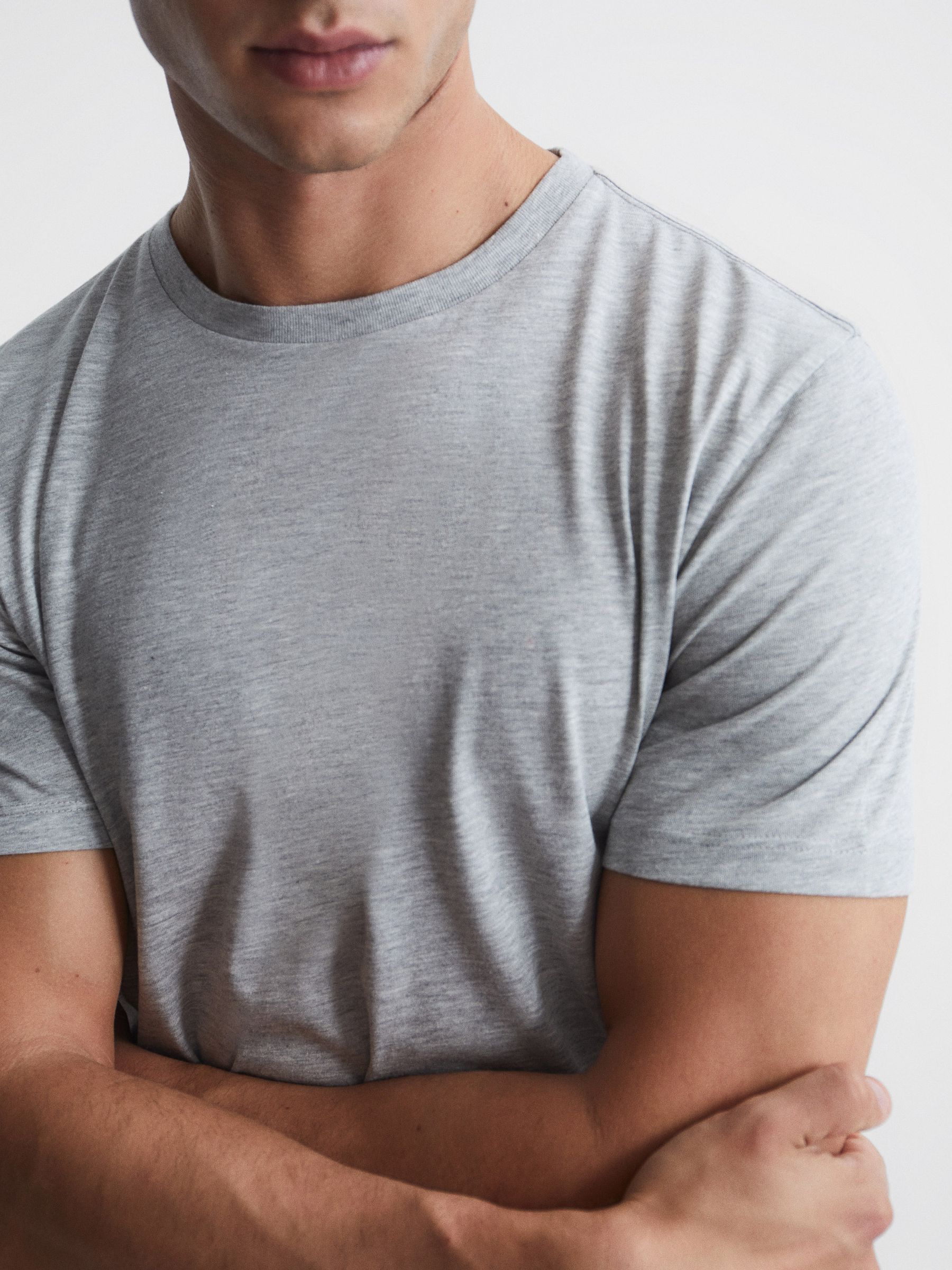 Crew Neck T-shirt in Grey Marl - Image 4 of 7