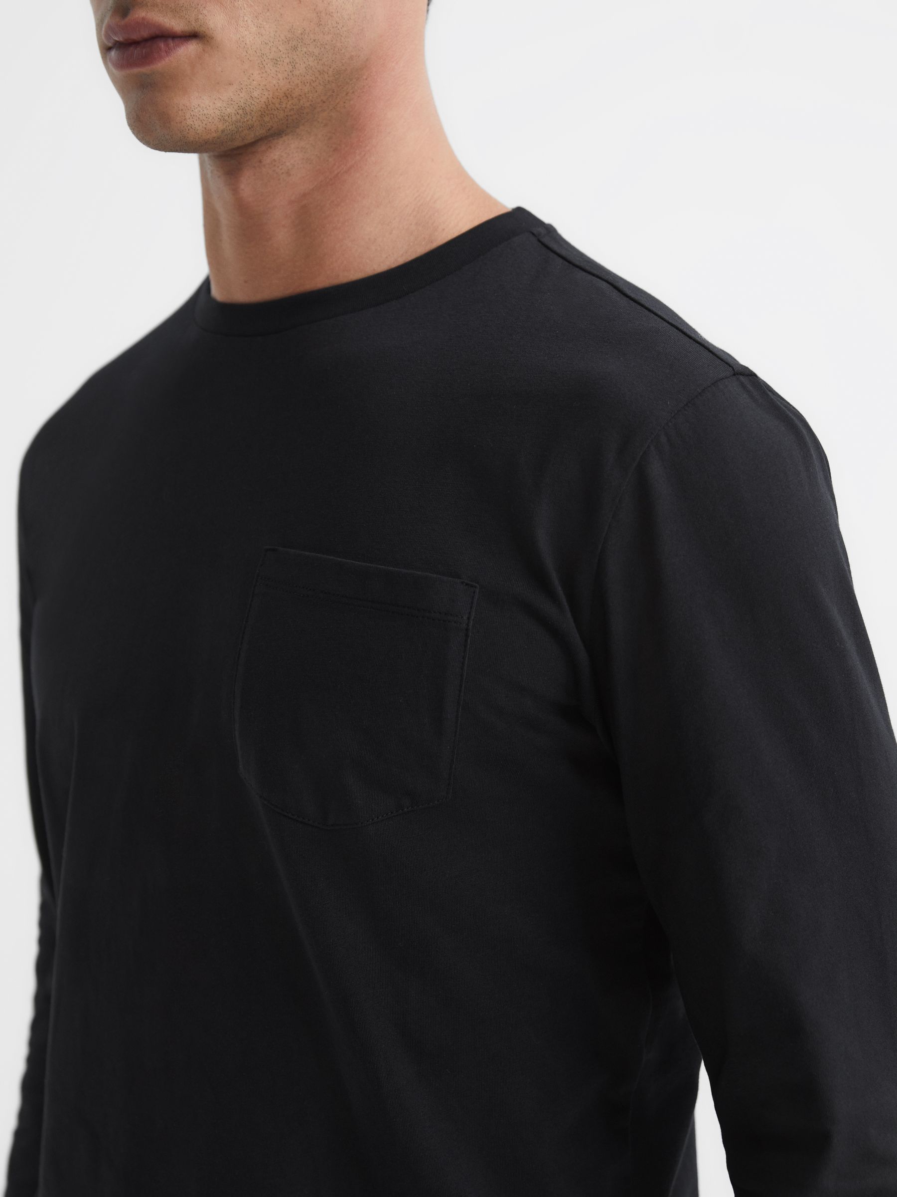 Long Sleeved Crew Neck T-Shirt in Black - Image 4 of 6
