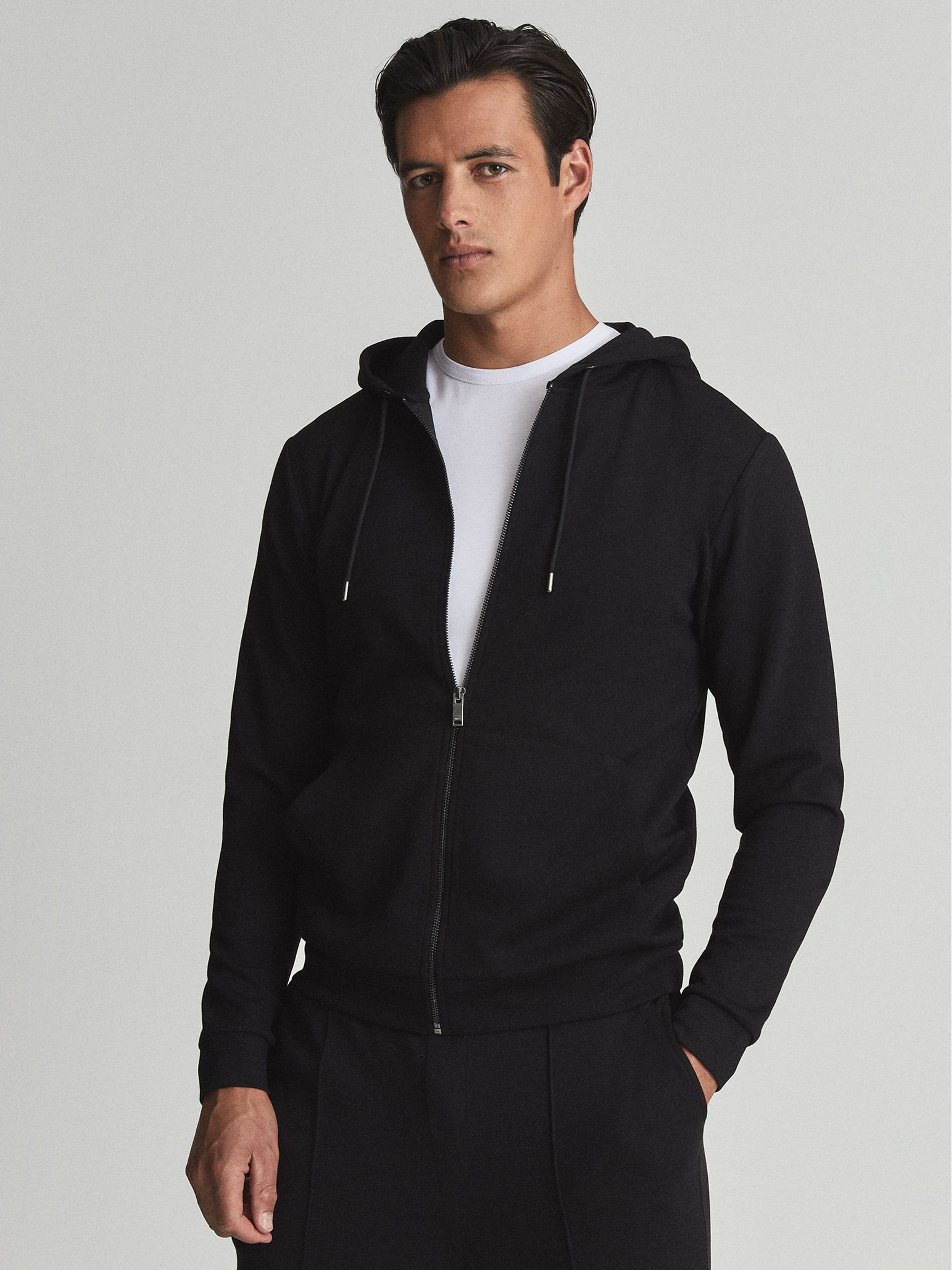 Zip Through Hoodie in Black - Image 1 of 5