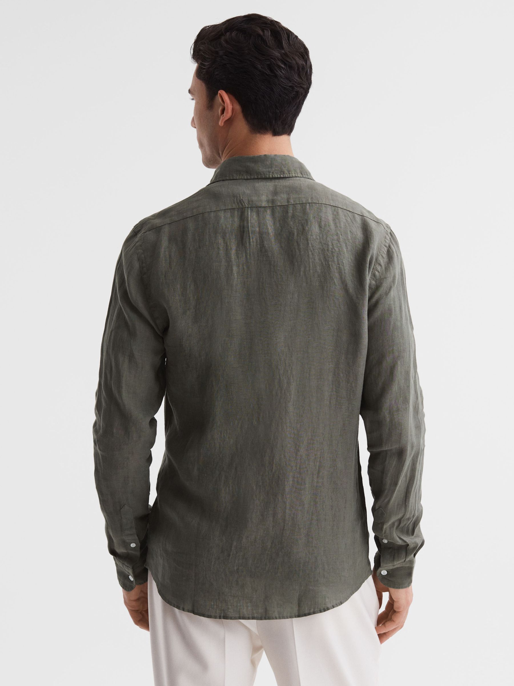 Linen Button-Through Shirt in Olive - Image 5 of 6