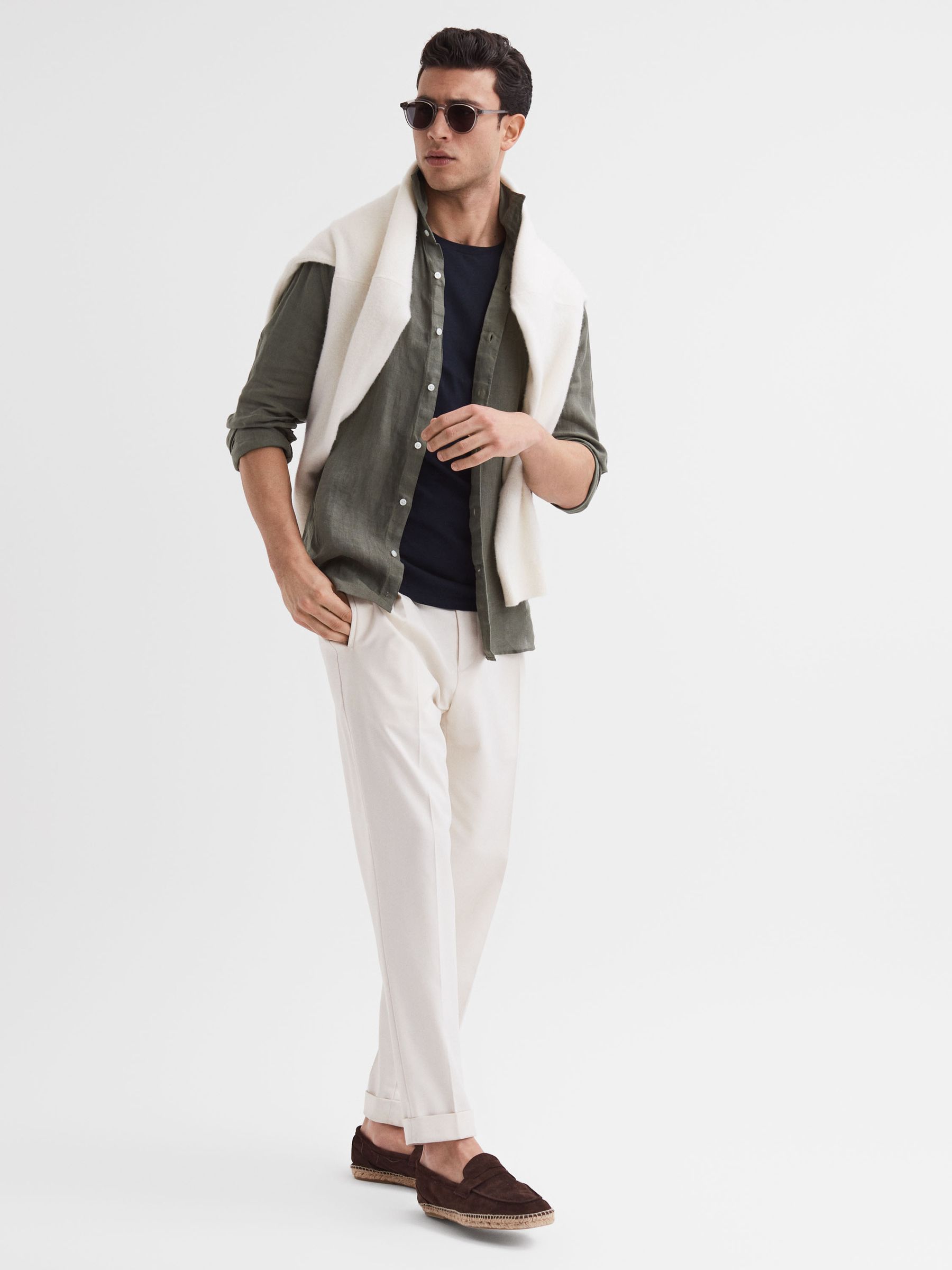 Linen Button-Through Shirt in Olive - Image 6 of 6