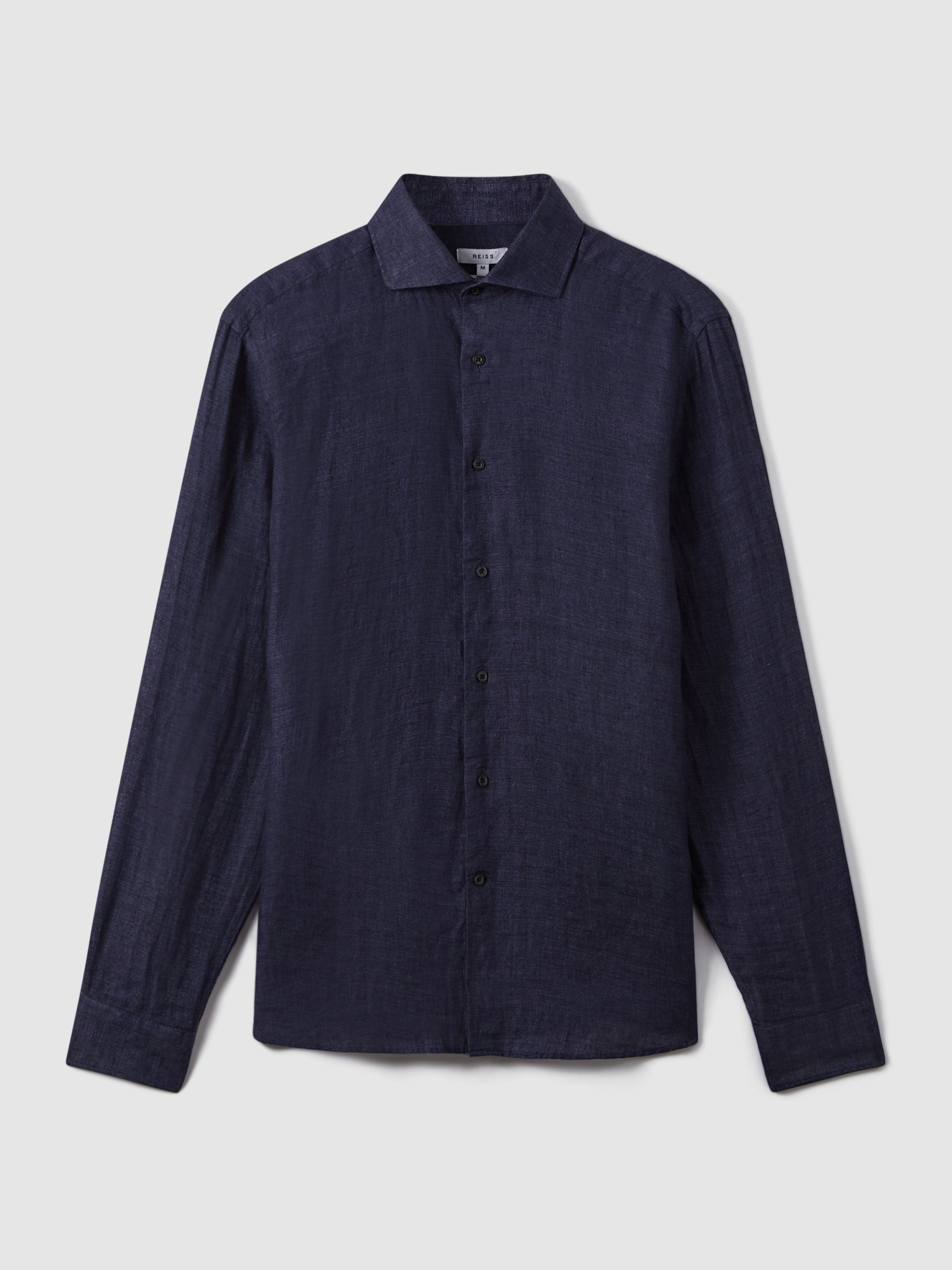 Linen Button-Through Shirt in Navy - Image 2 of 7