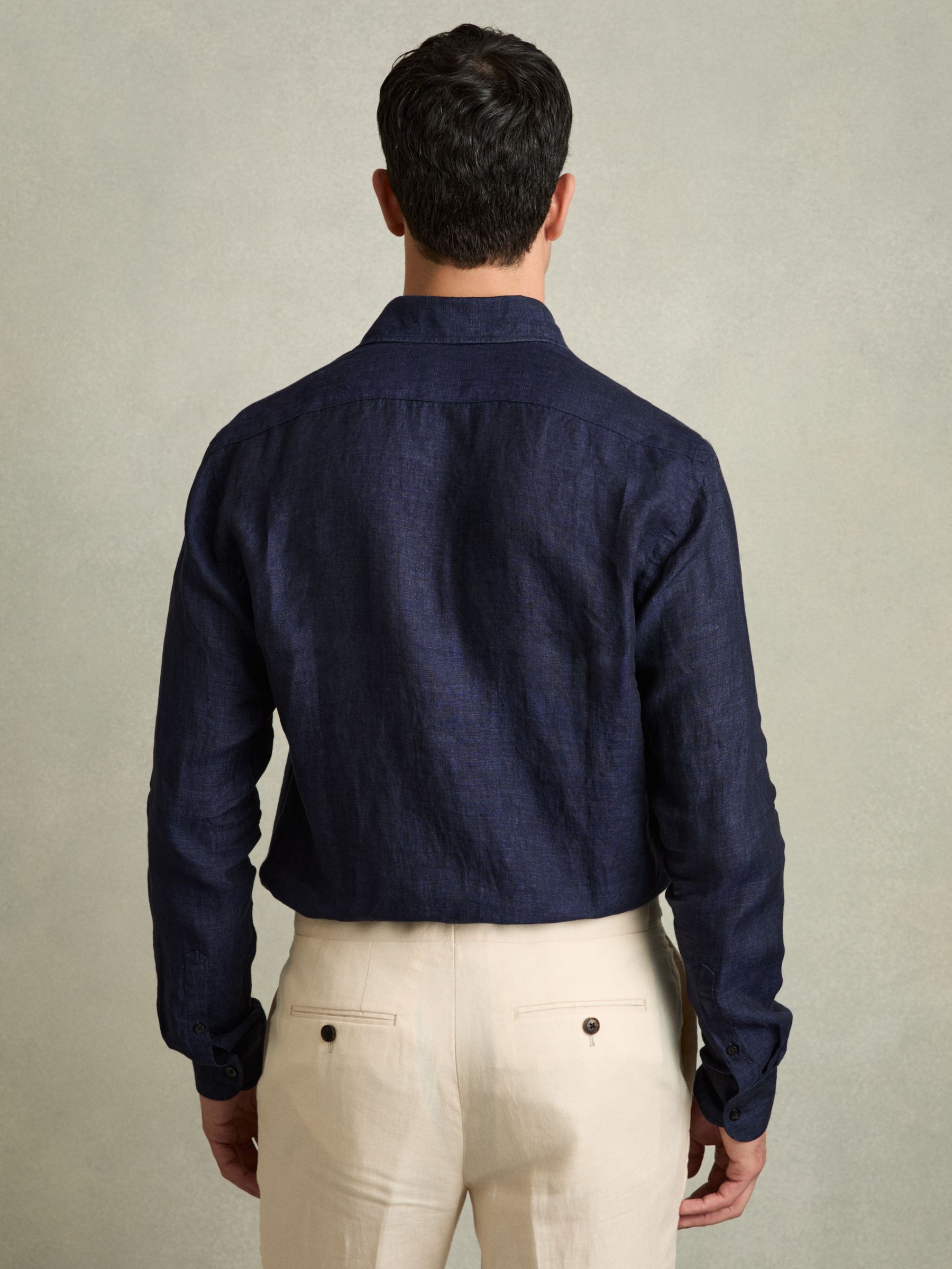 Linen Button-Through Shirt in Navy - Image 5 of 7