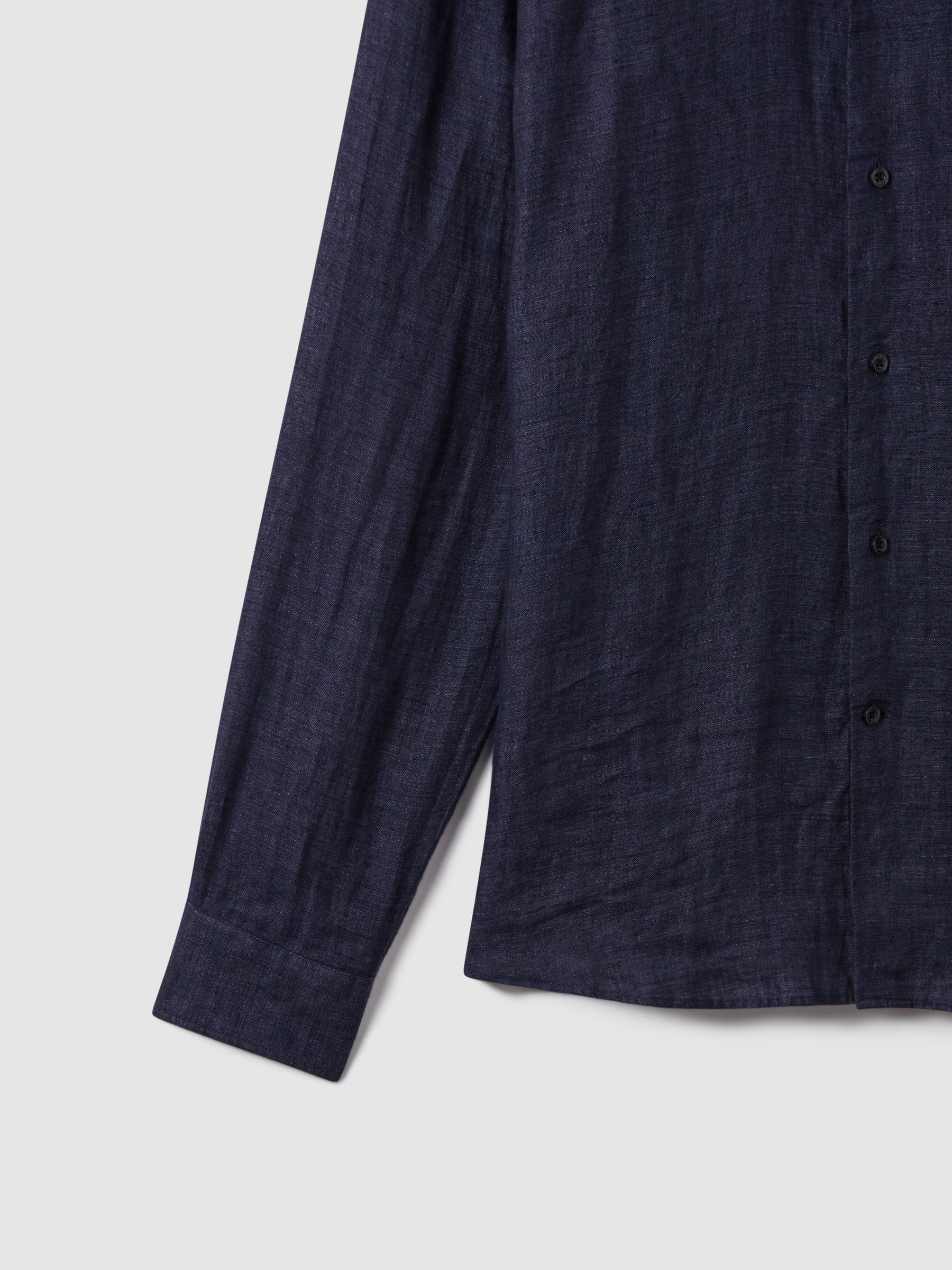 Linen Button-Through Shirt in Navy - Image 7 of 7