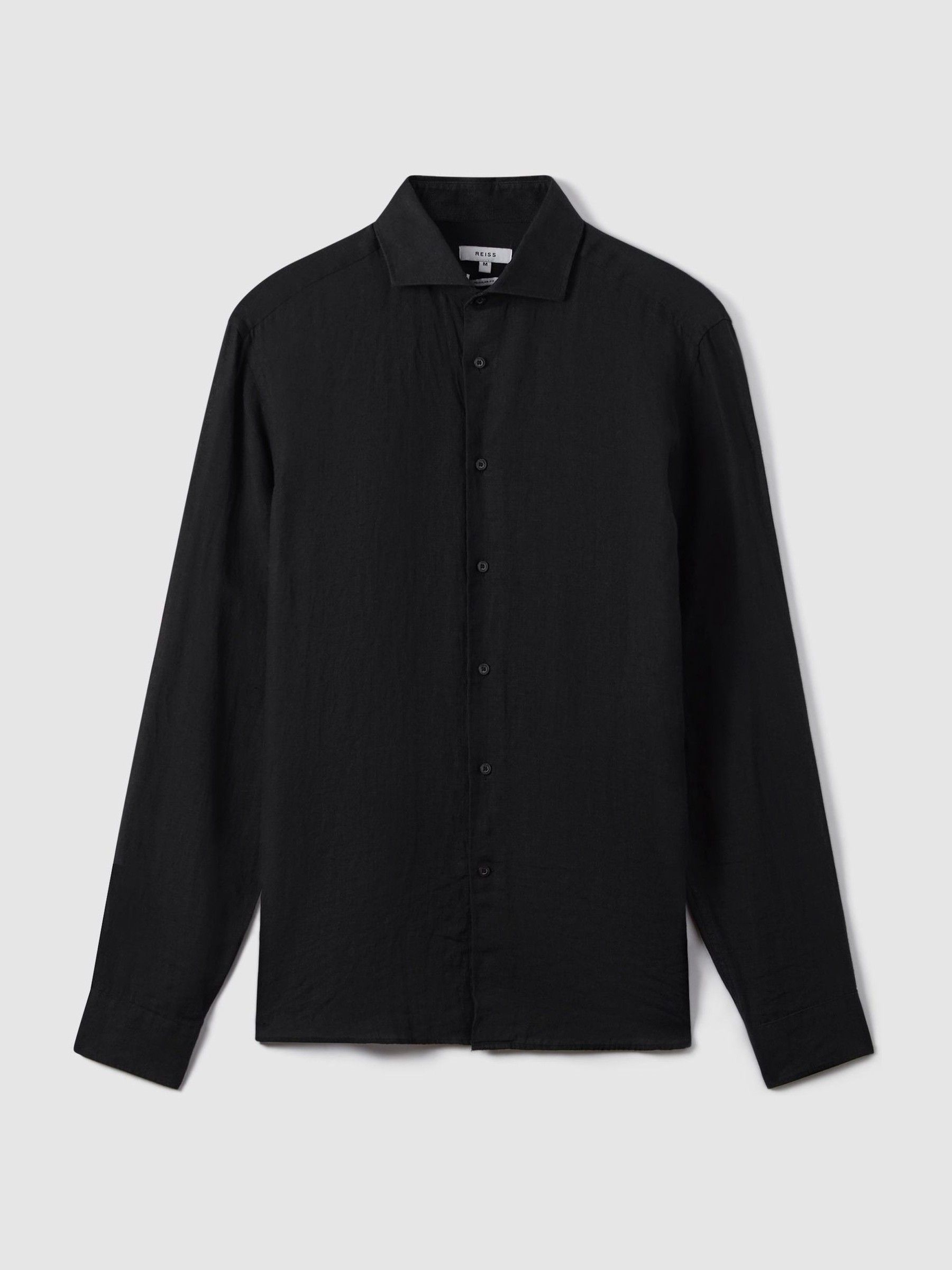 Linen Striped Cutaway-Collar Shirt in Black - Image 2 of 8
