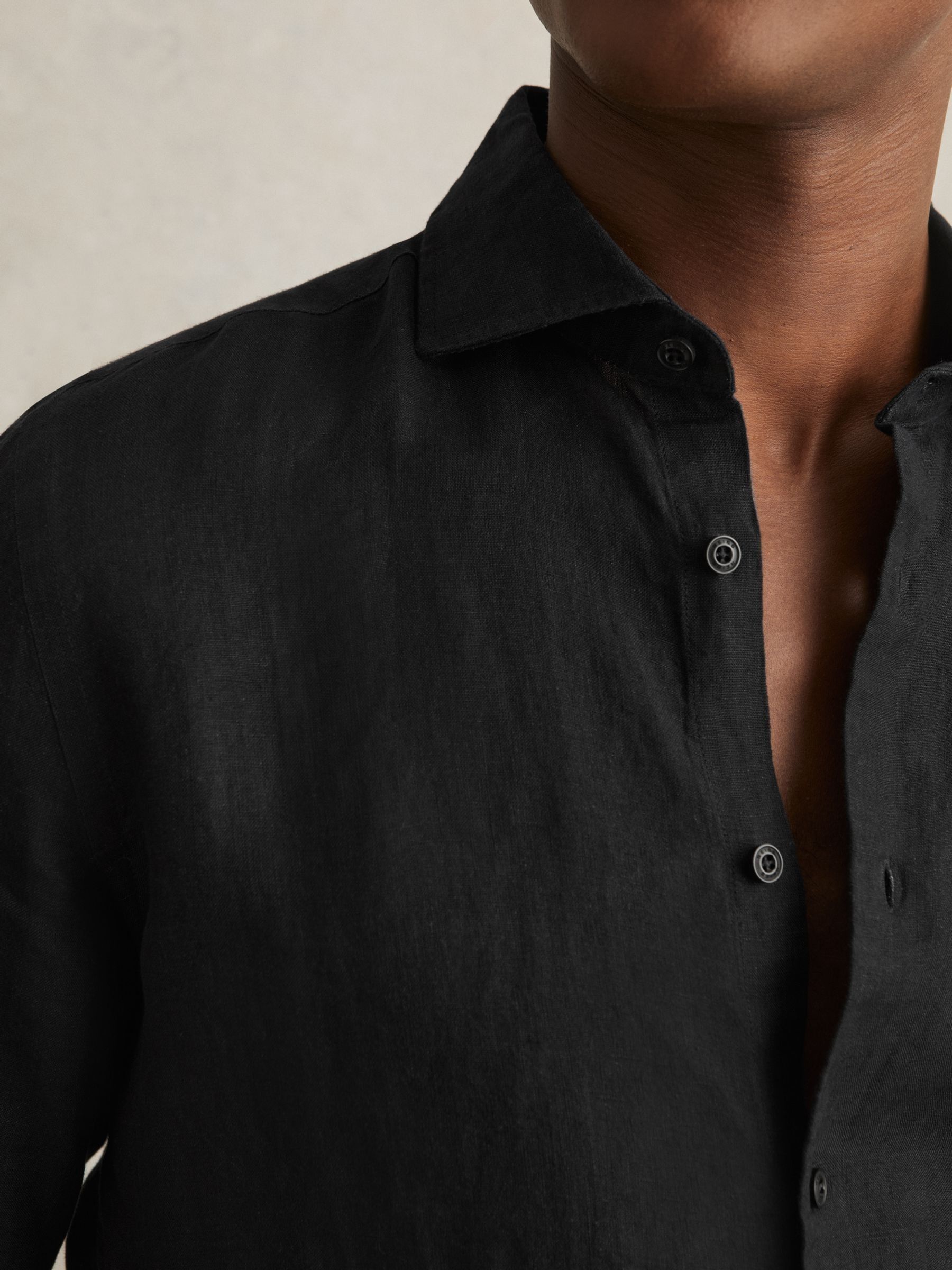 Linen Striped Cutaway-Collar Shirt in Black - Image 4 of 8