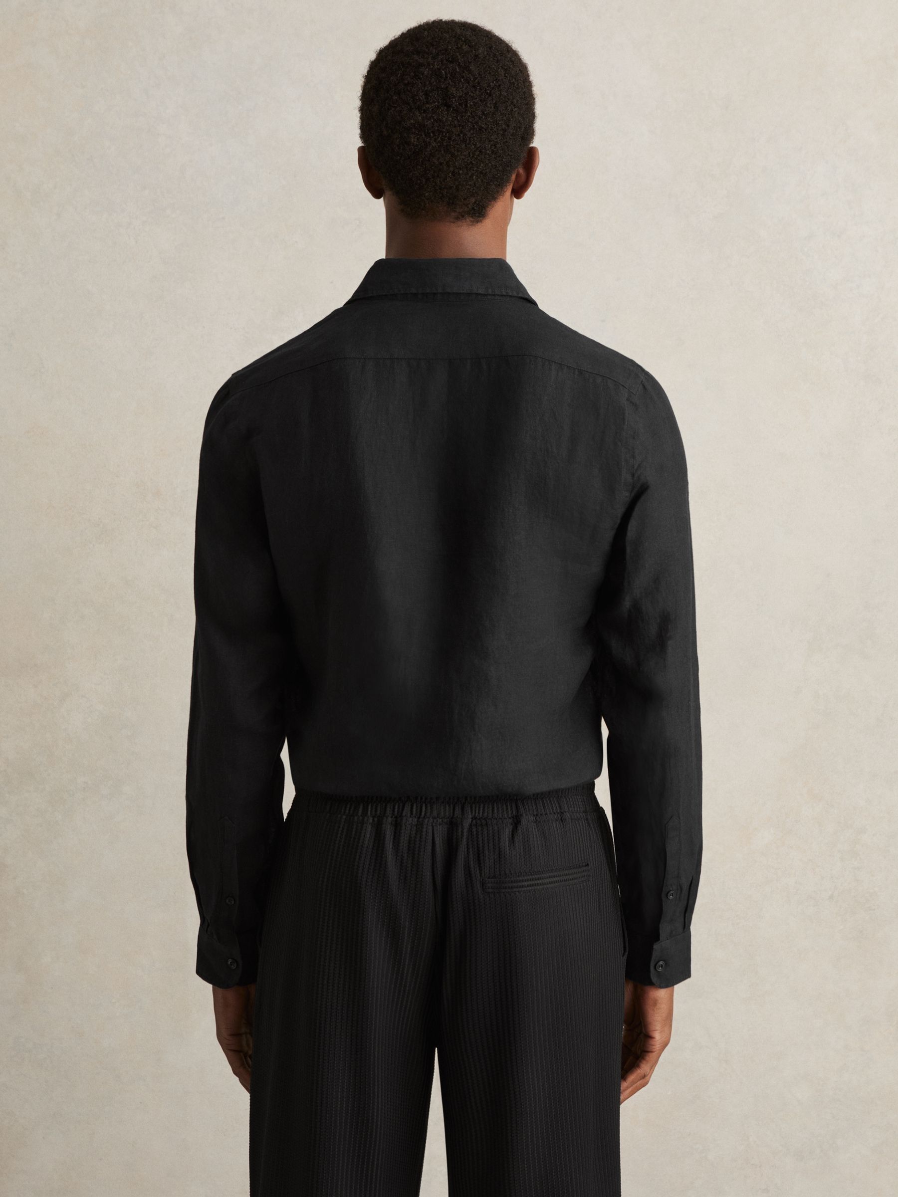 Linen Striped Cutaway-Collar Shirt in Black - Image 6 of 8