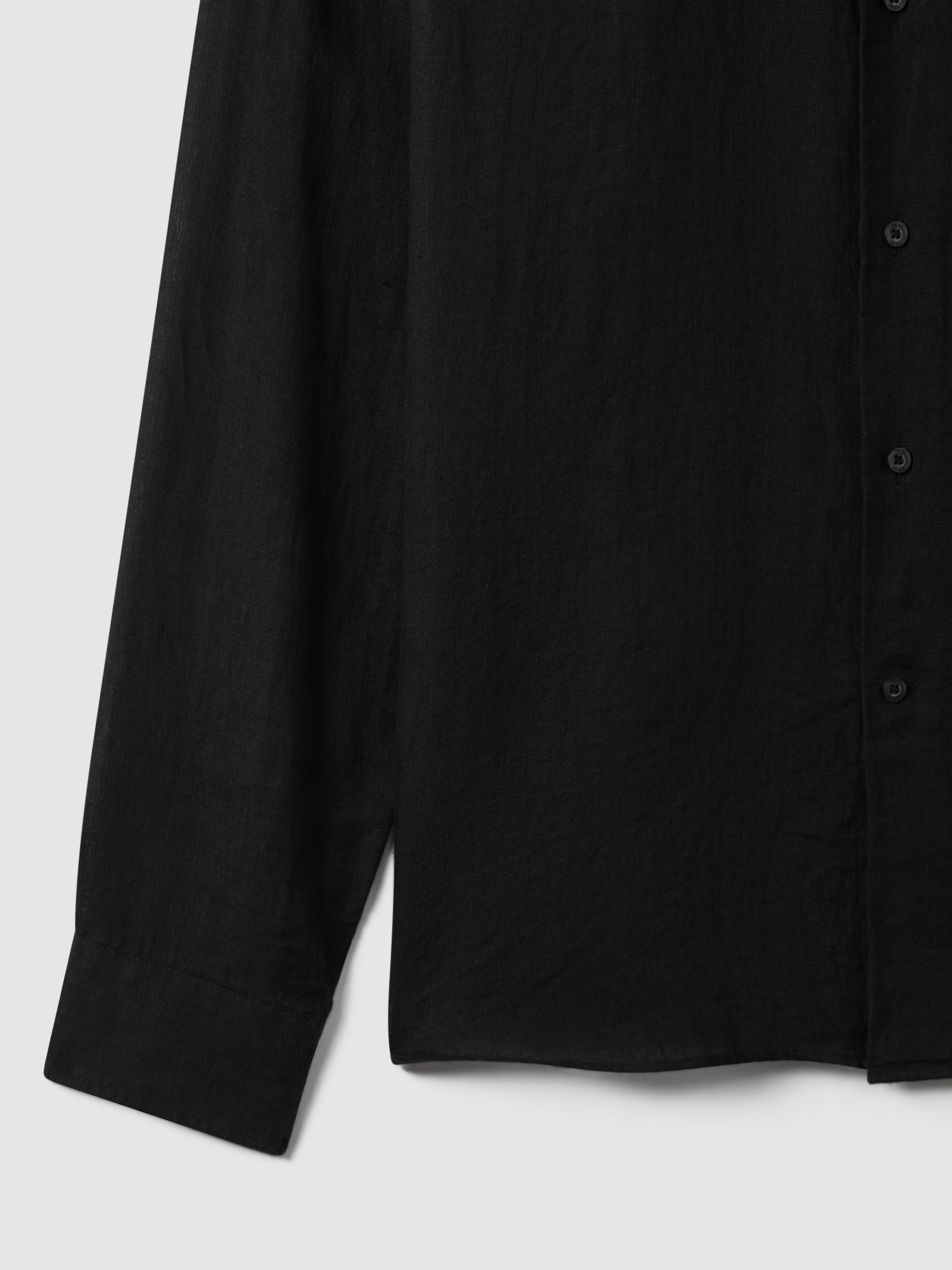 Linen Striped Cutaway-Collar Shirt in Black - Image 8 of 8