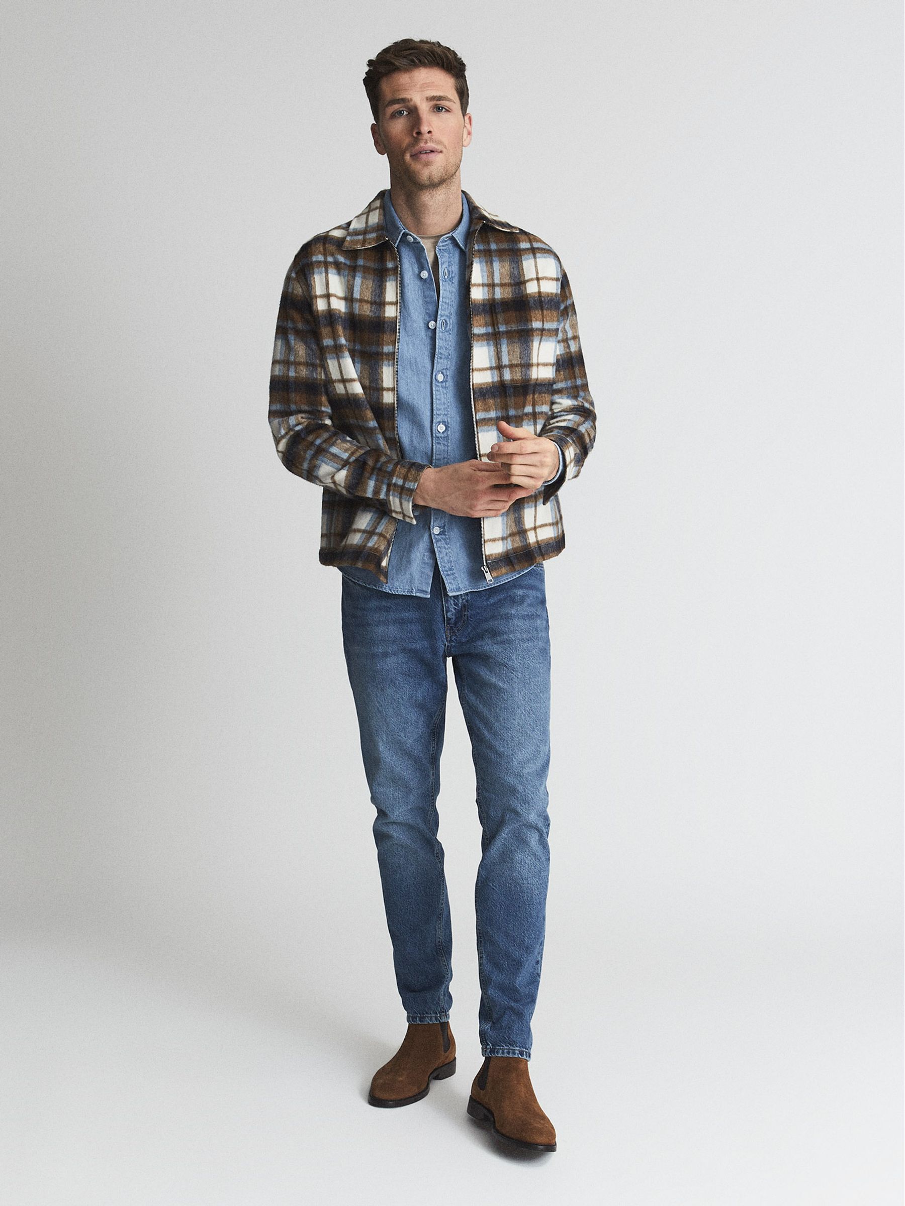 Brushed Check Over-Shirt in Toffee - Image 1 of 6