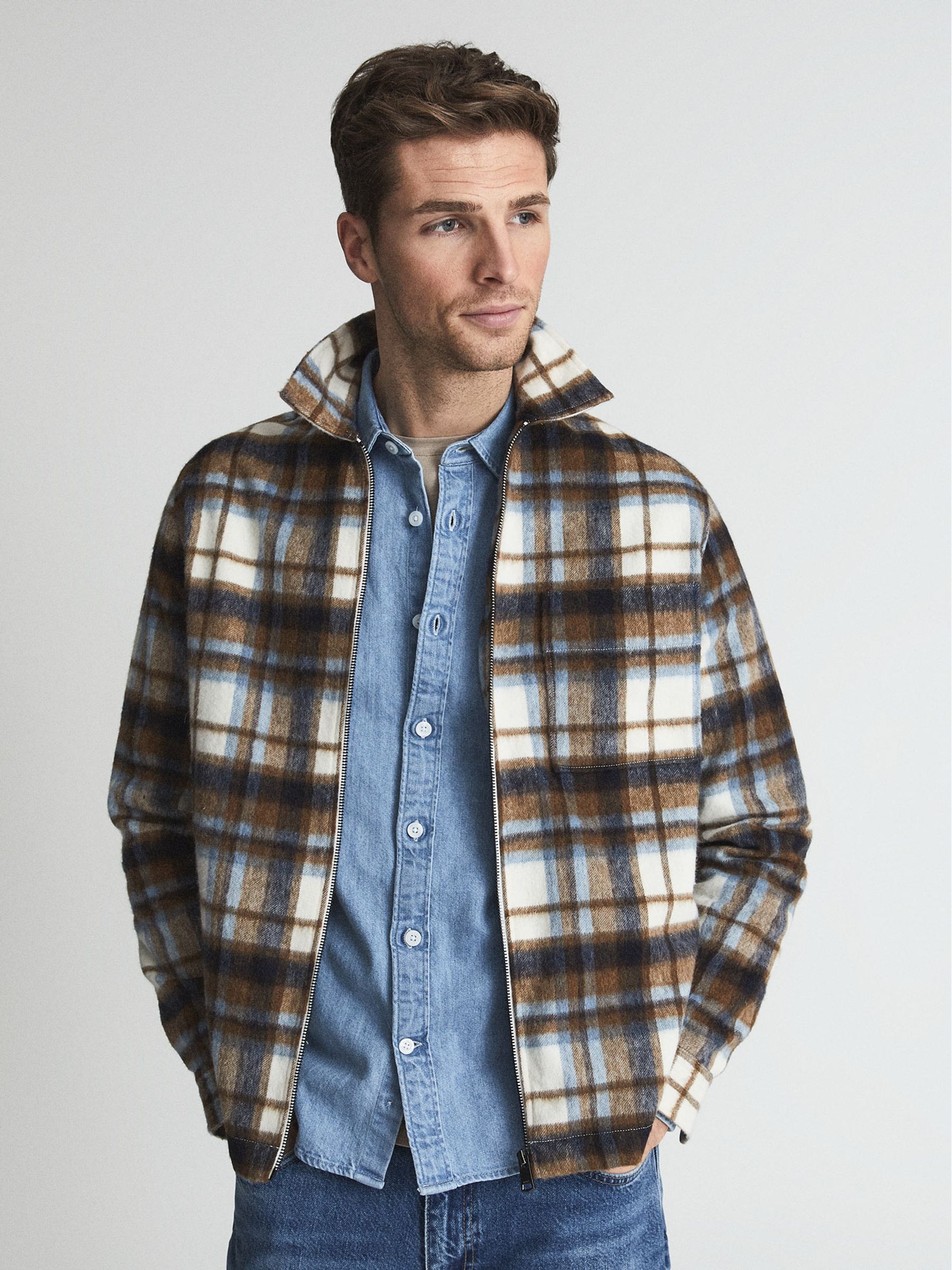 Brushed Check Over-Shirt in Toffee - Image 3 of 6