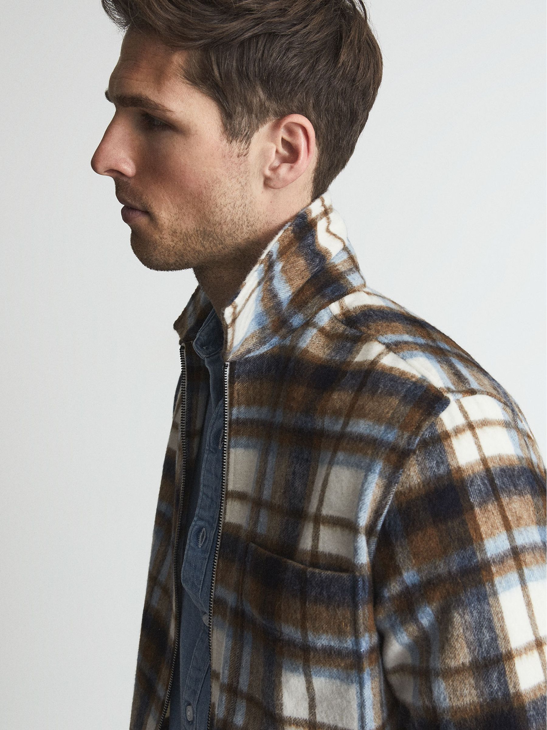 Brushed Check Over-Shirt in Toffee - Image 4 of 6