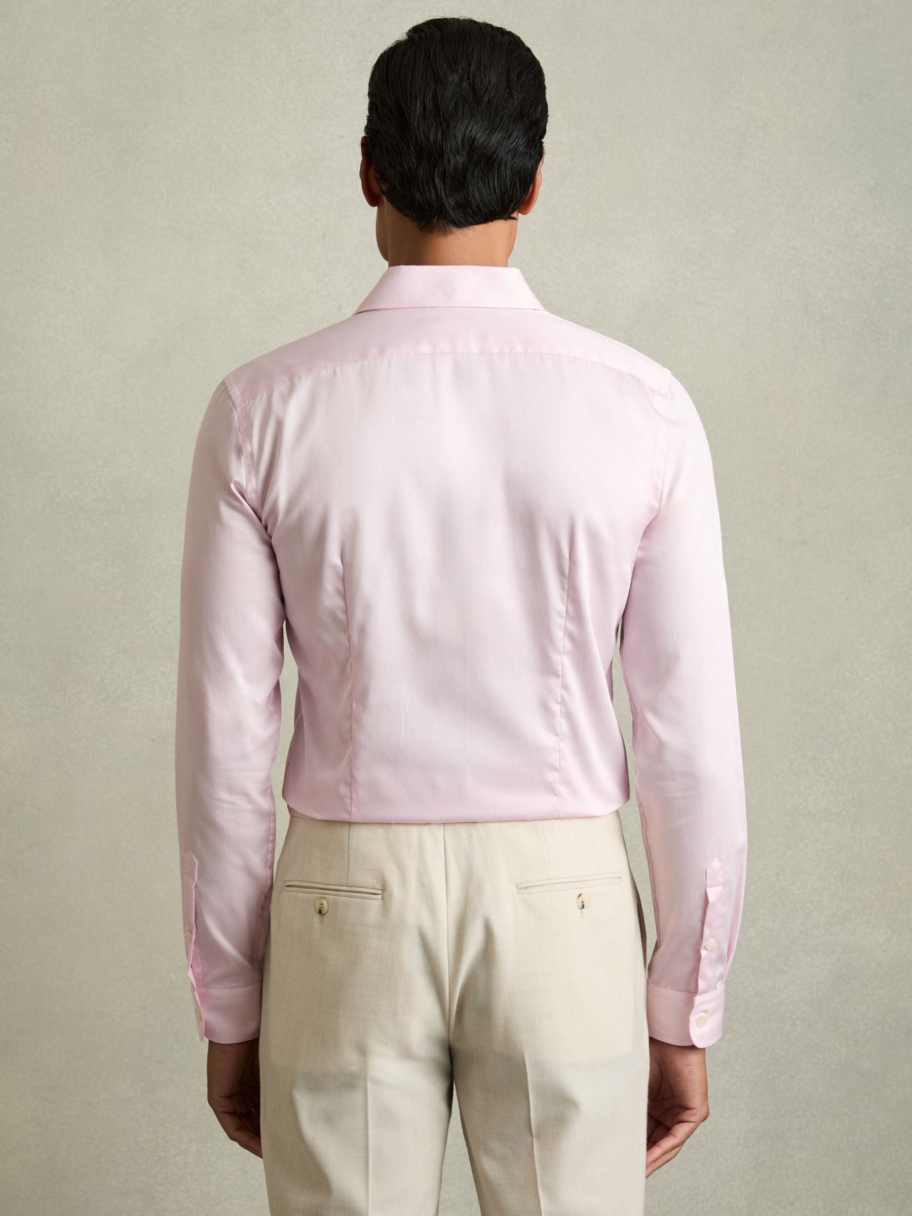 Slim Fit Cotton Sateen Striped Shirt in Pink - Image 5 of 8
