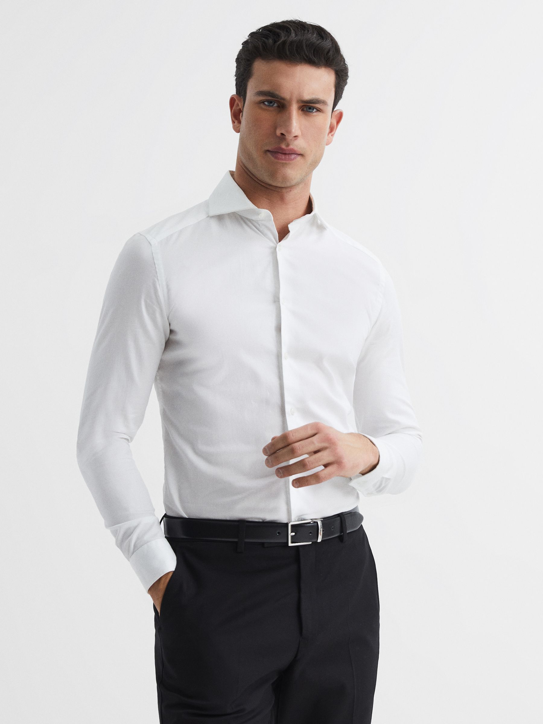 Slim Fit Two-Fold Cotton Shirt in White - Image 1 of 8