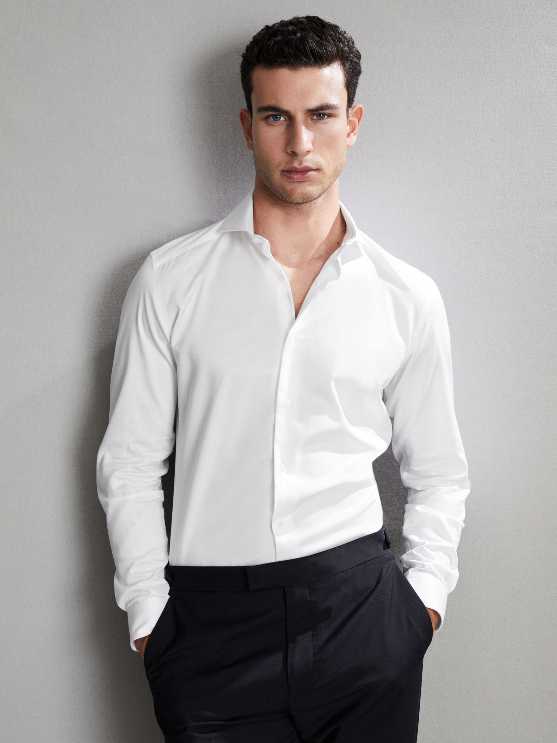 Slim Fit Two-Fold Cotton Shirt in White - Image 13 of 18