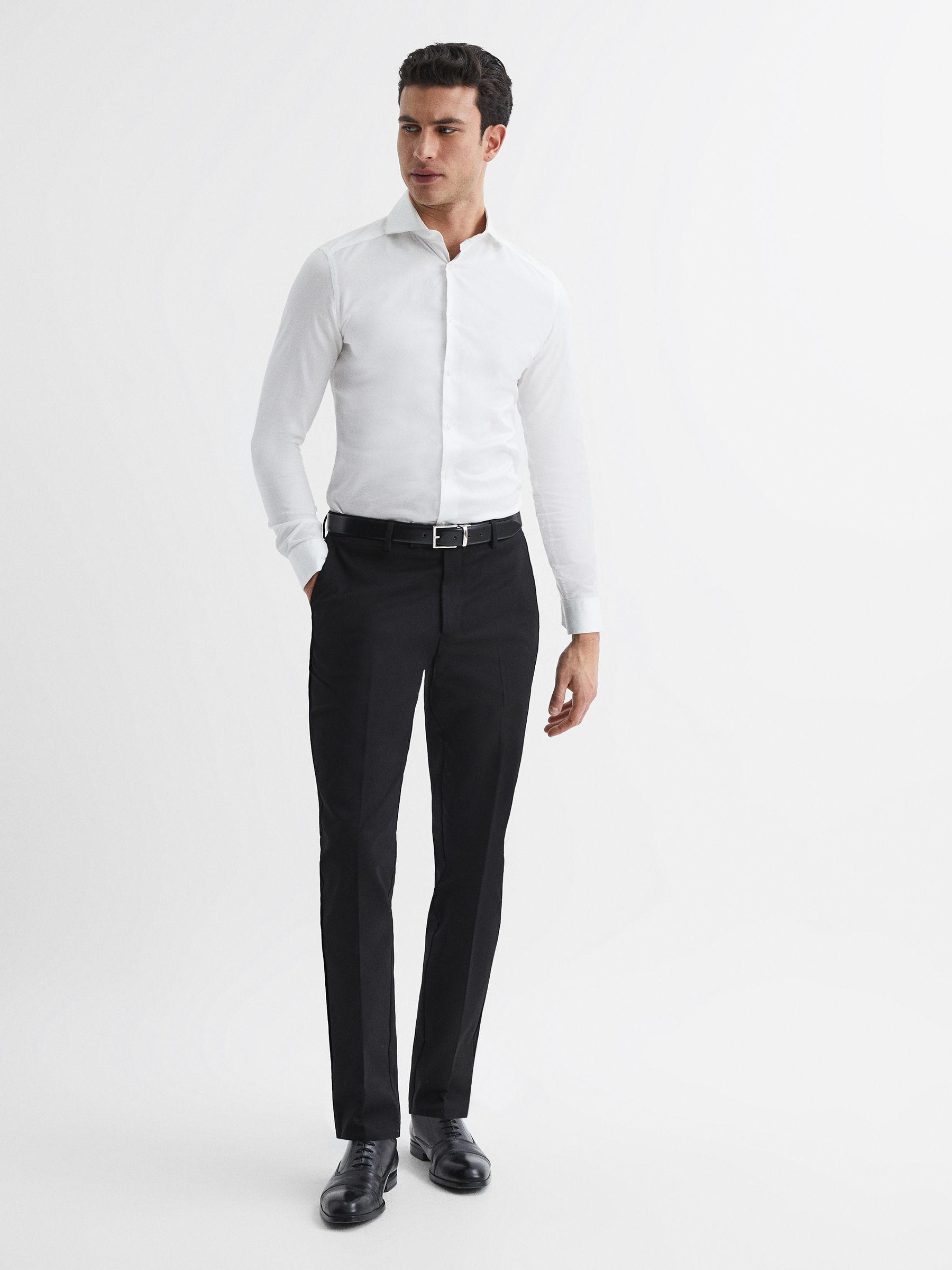 Slim Fit Two-Fold Cotton Shirt in White - Image 3 of 8