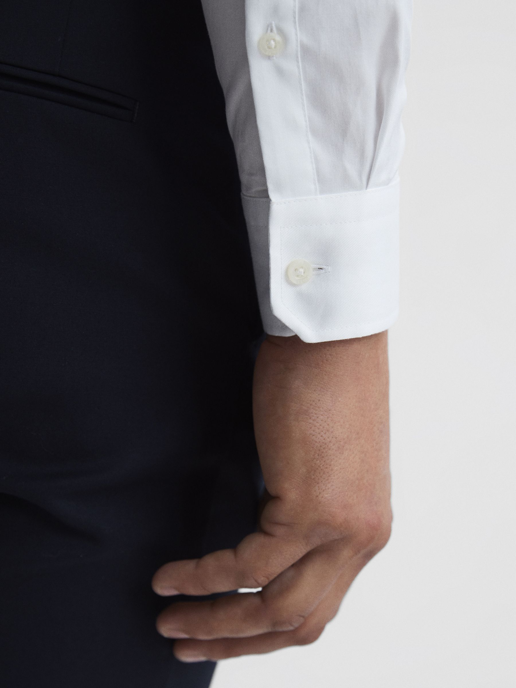 Slim Fit Two-Fold Cotton Shirt in White - Image 7 of 8