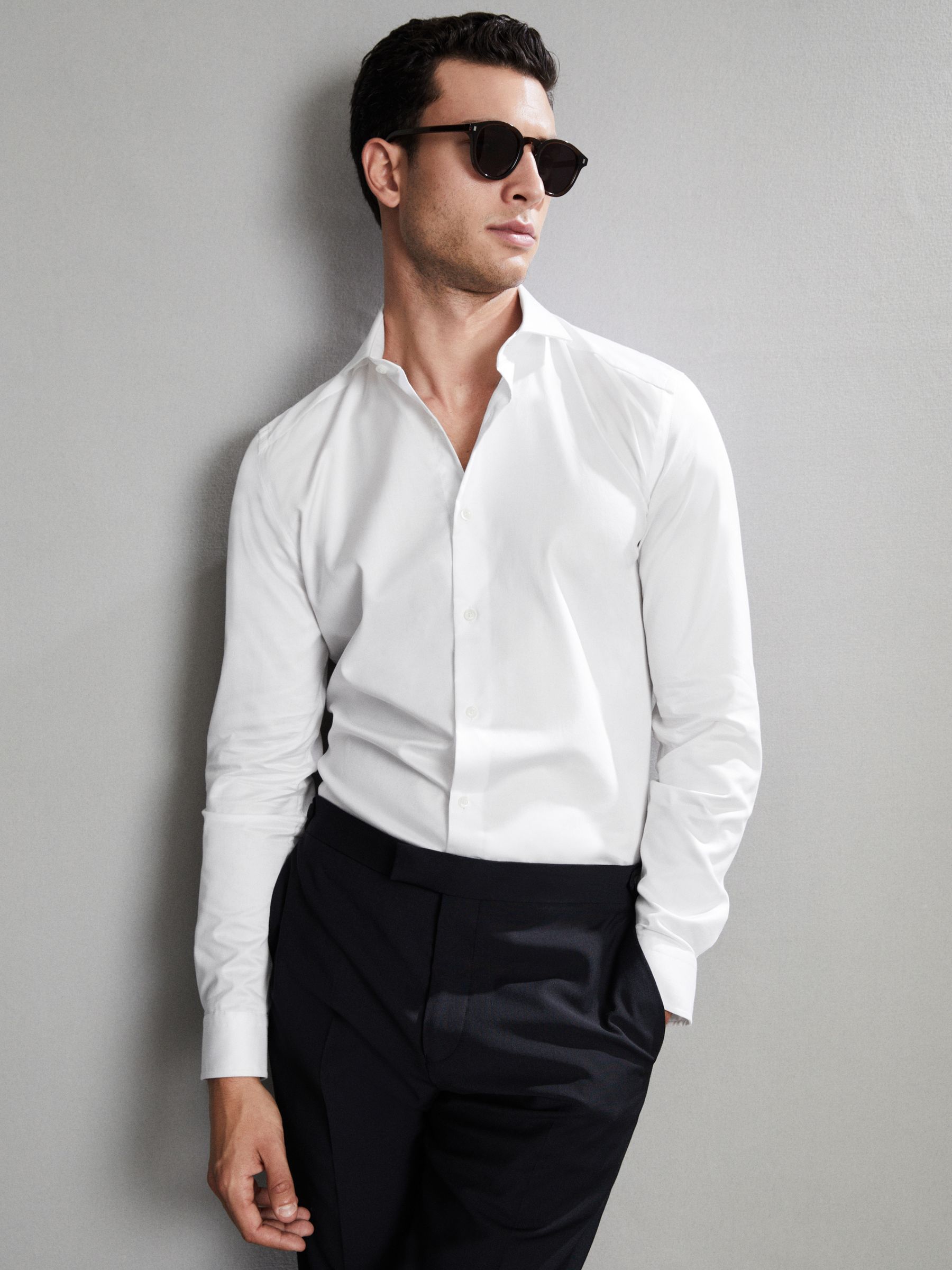 Slim Fit Two-Fold Cotton Shirt in White - Image 9 of 18